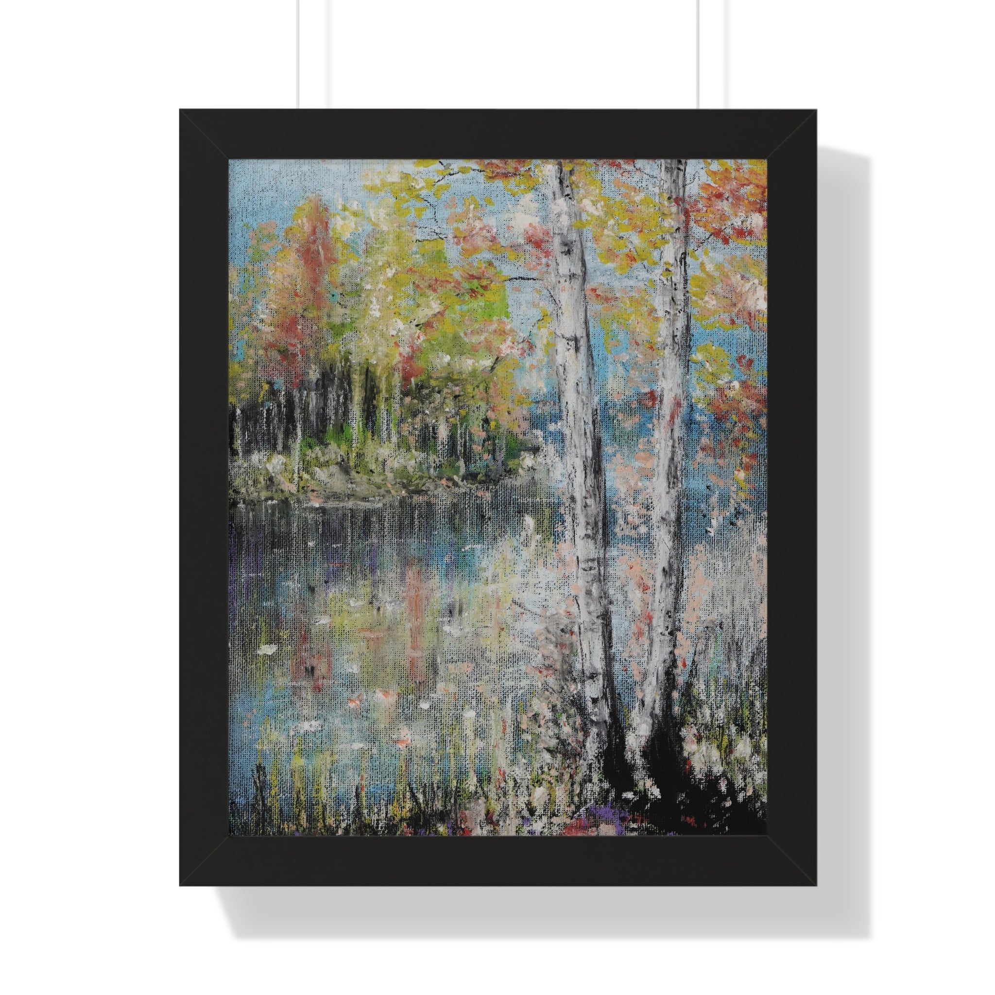 Framed Poster —Trees by the Lake Landscape Art Print