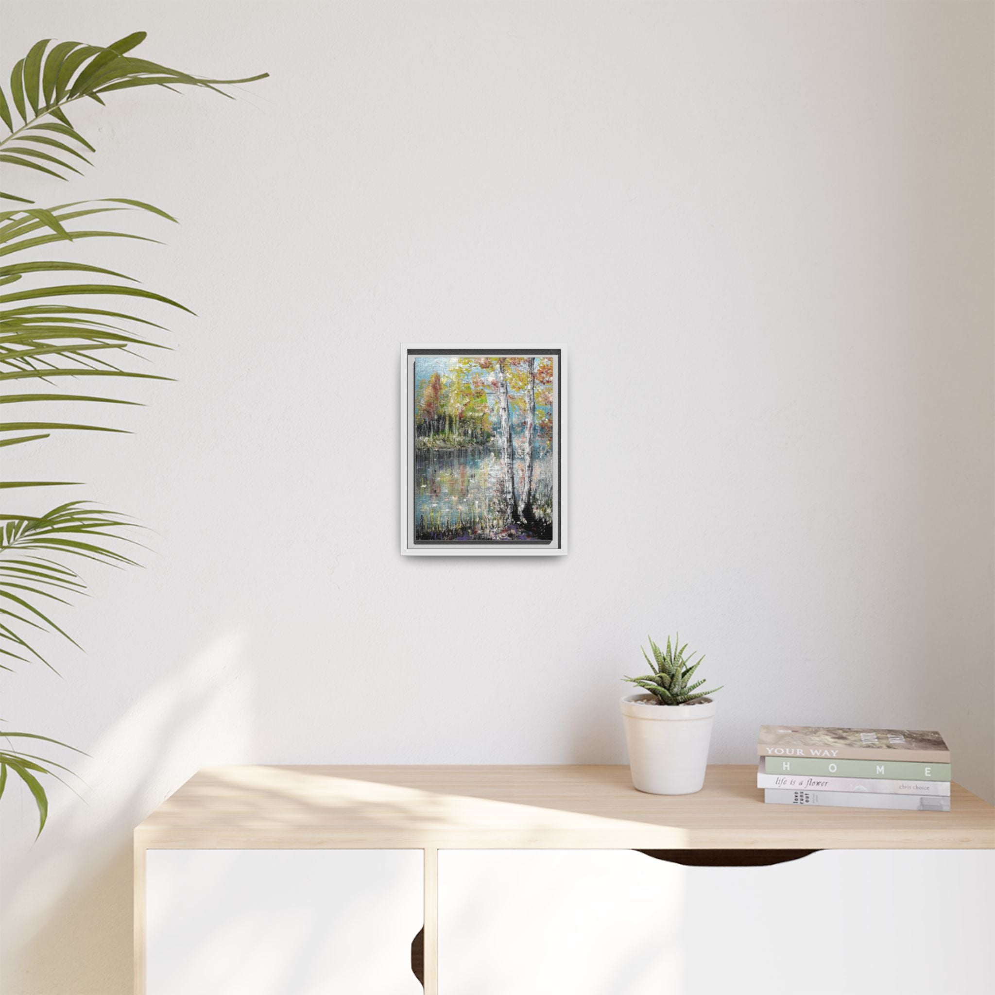 Framed Matte Canvas-Trees by the Lake