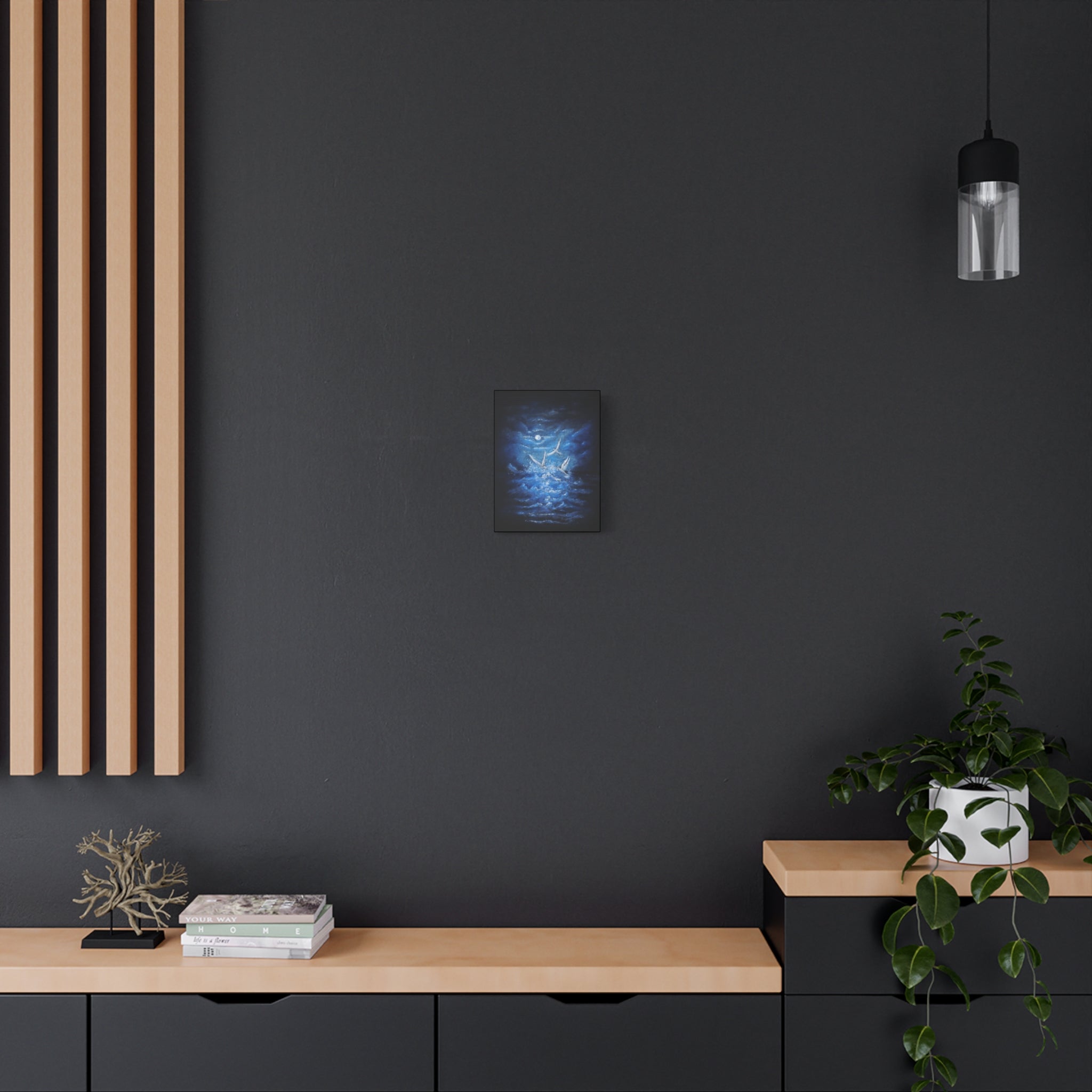 Moonlit White Birds Matte Stretched Canvas – Serene Ocean Wall Art