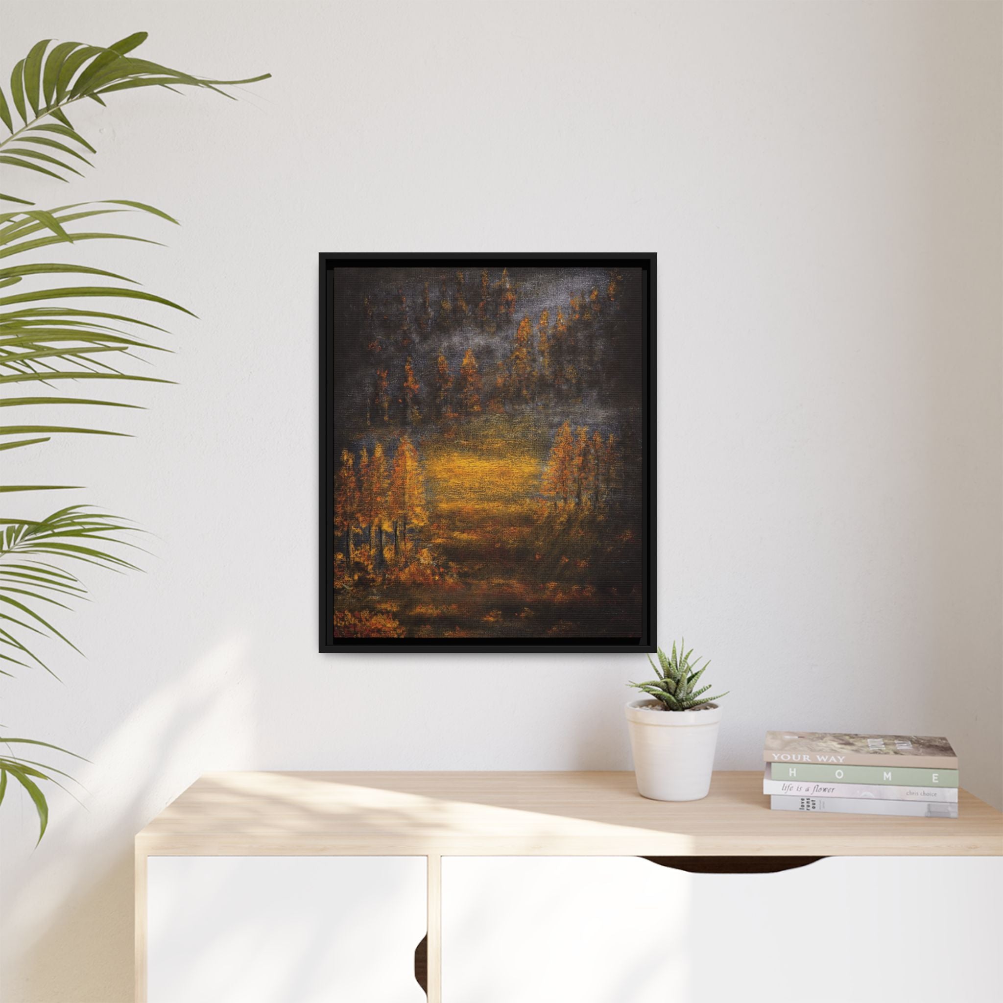 Autumn Glow Landscape - Framed Matte Canvas Wall Art