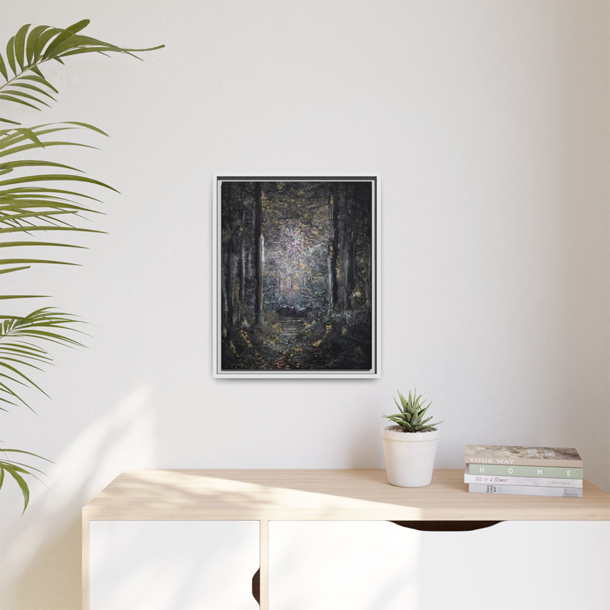 Framed Matte Canvas Forest Painting — Moody Woodland Wall Art