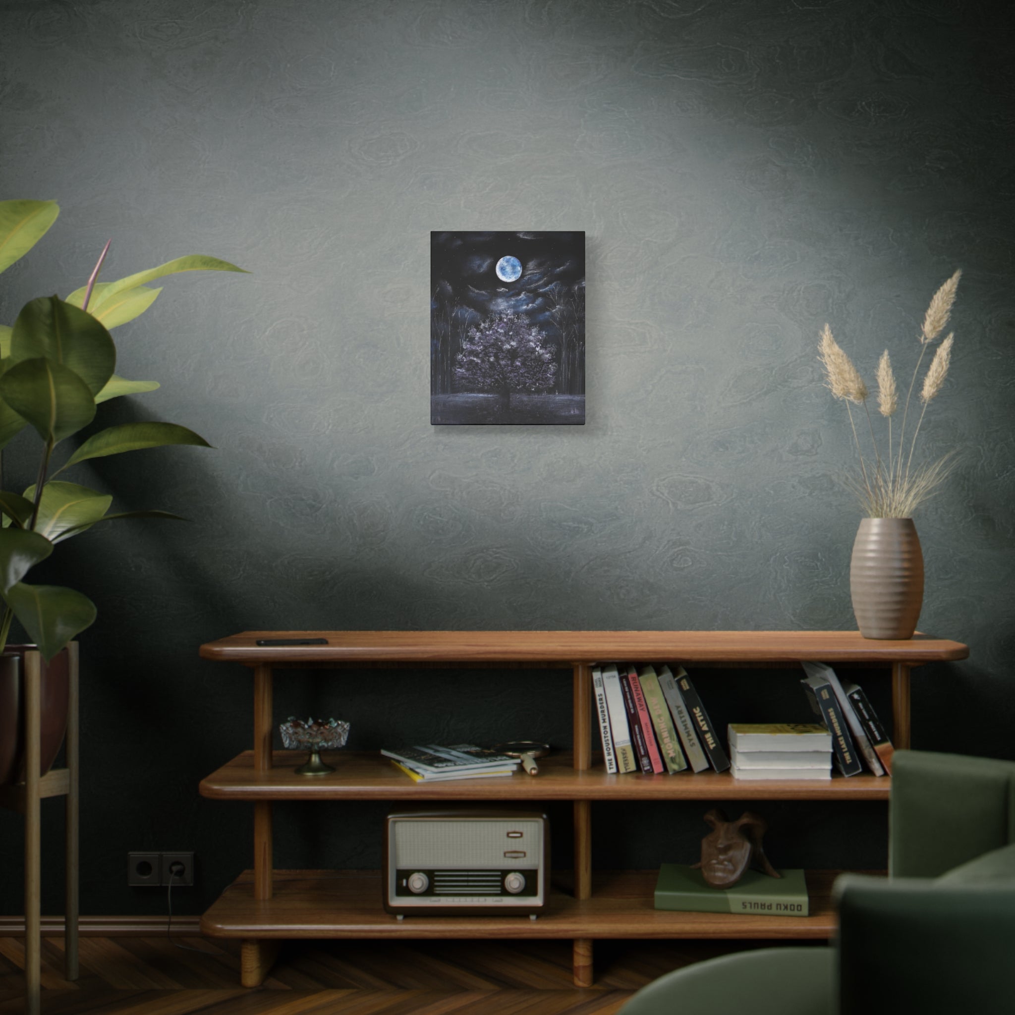 Moonlit Tree Canvas Print — Night Sky Wall Art (Matte Stretched)