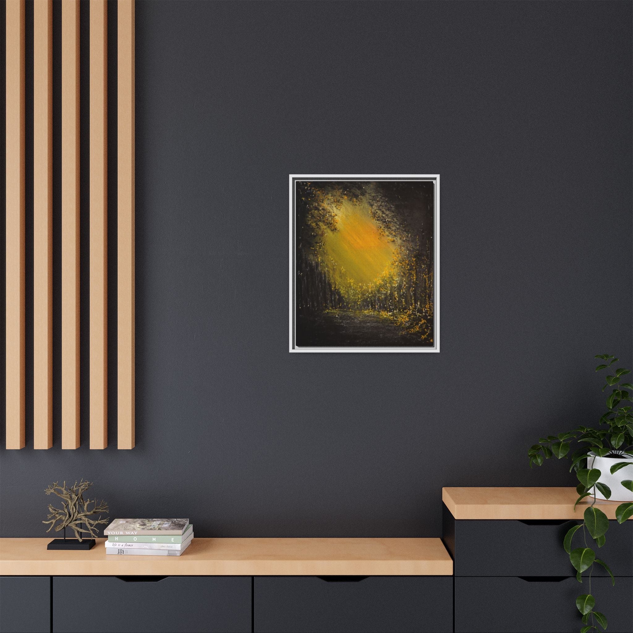 Framed Matte Canvas Wall Art — Golden Forest Glow