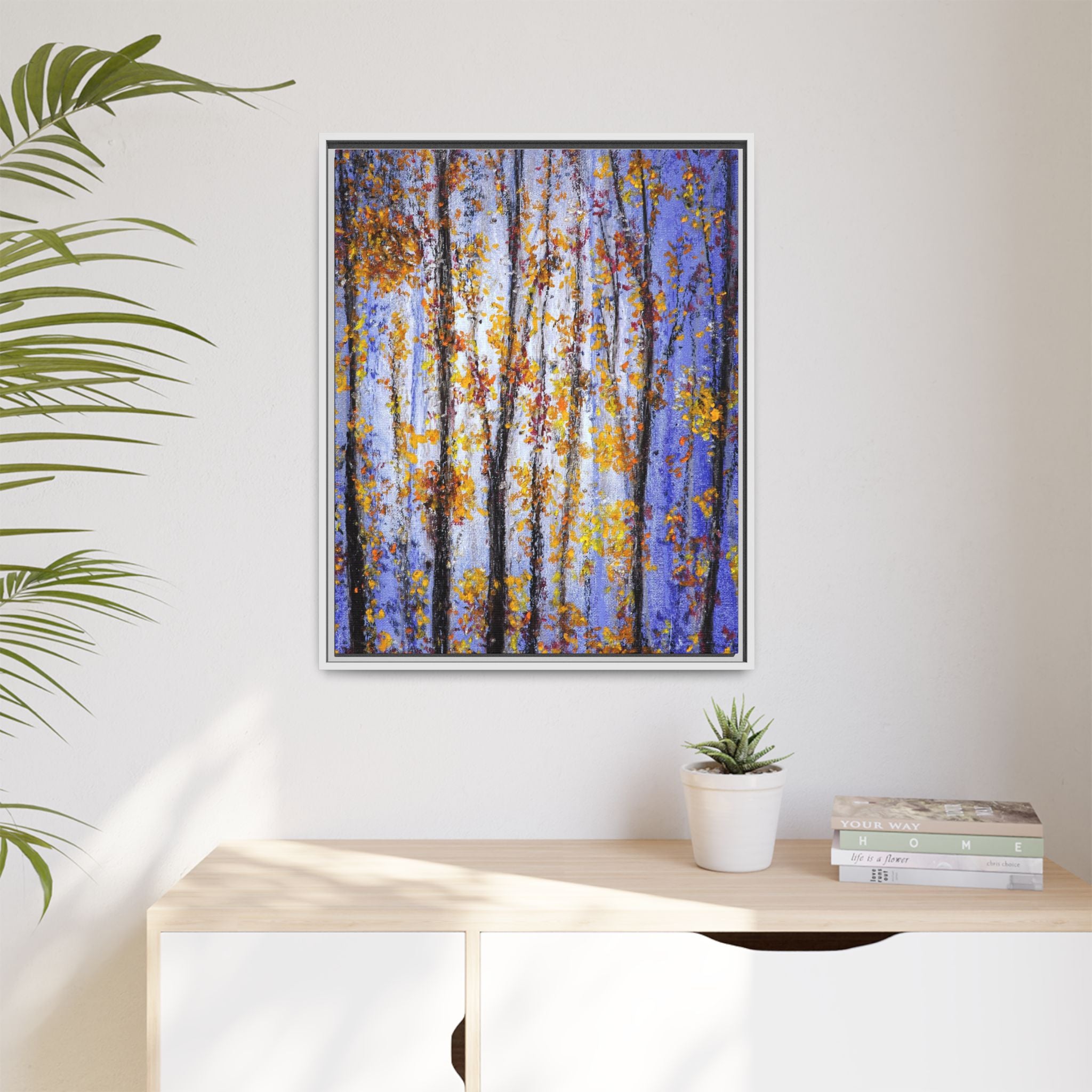 Framed Matte Canvas Art – Autumn Aspen Trees Wall Print