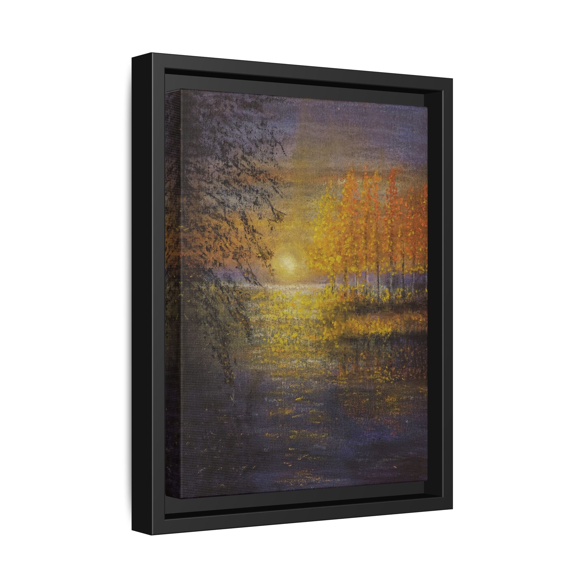 Framed Matte Canvas Painting - Golden Trees Over Tranquil Lake