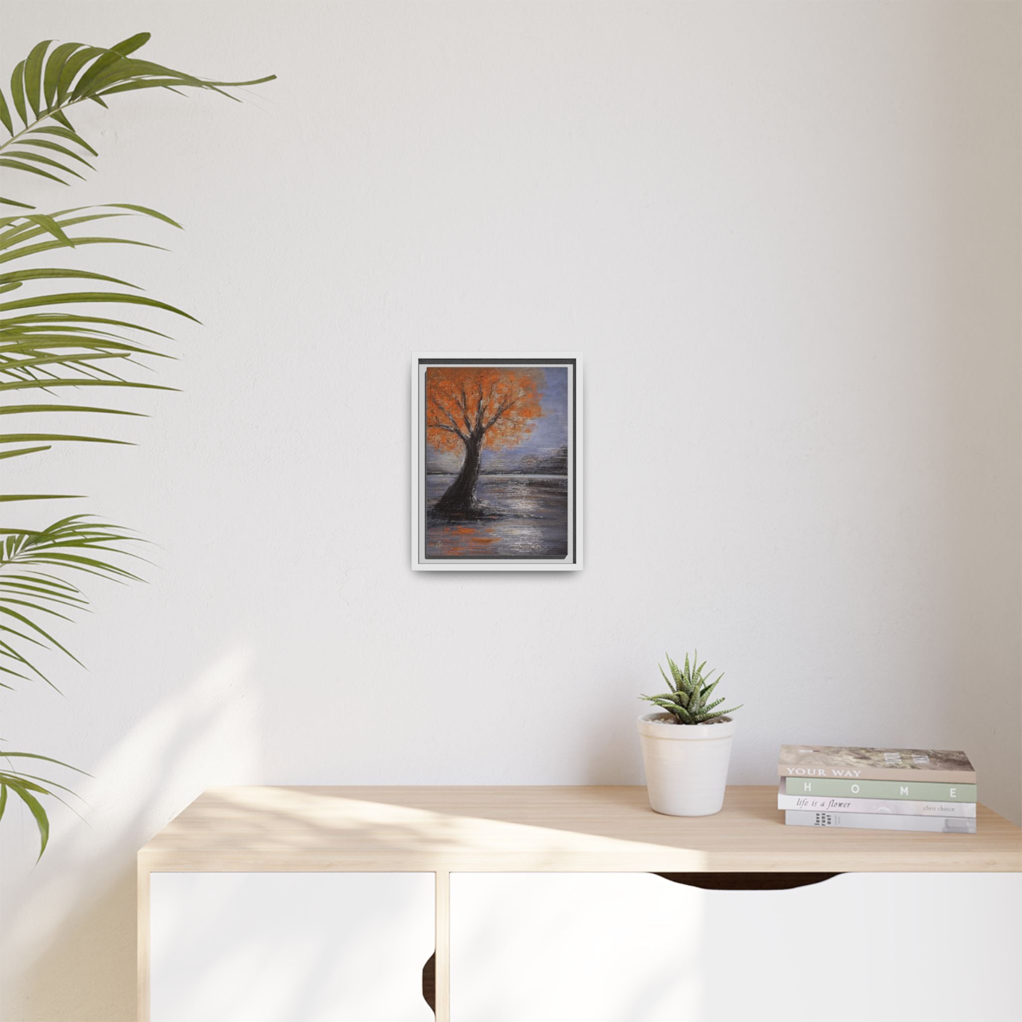 Framed Autumn Tree Canvas Print — Orange Tree Landscape Wall Art