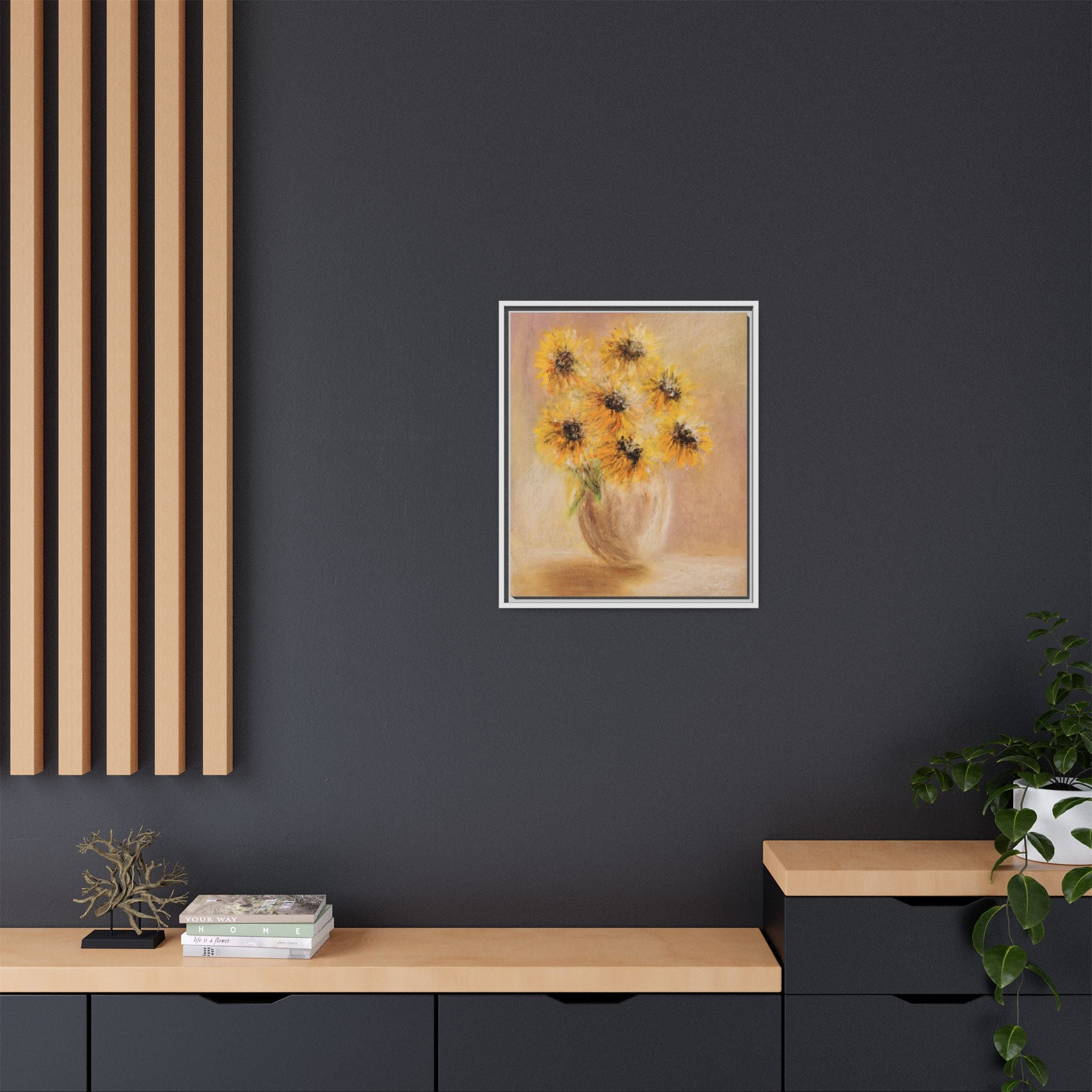 Framed Sunflower Vase — Matte Canvas Wall Art