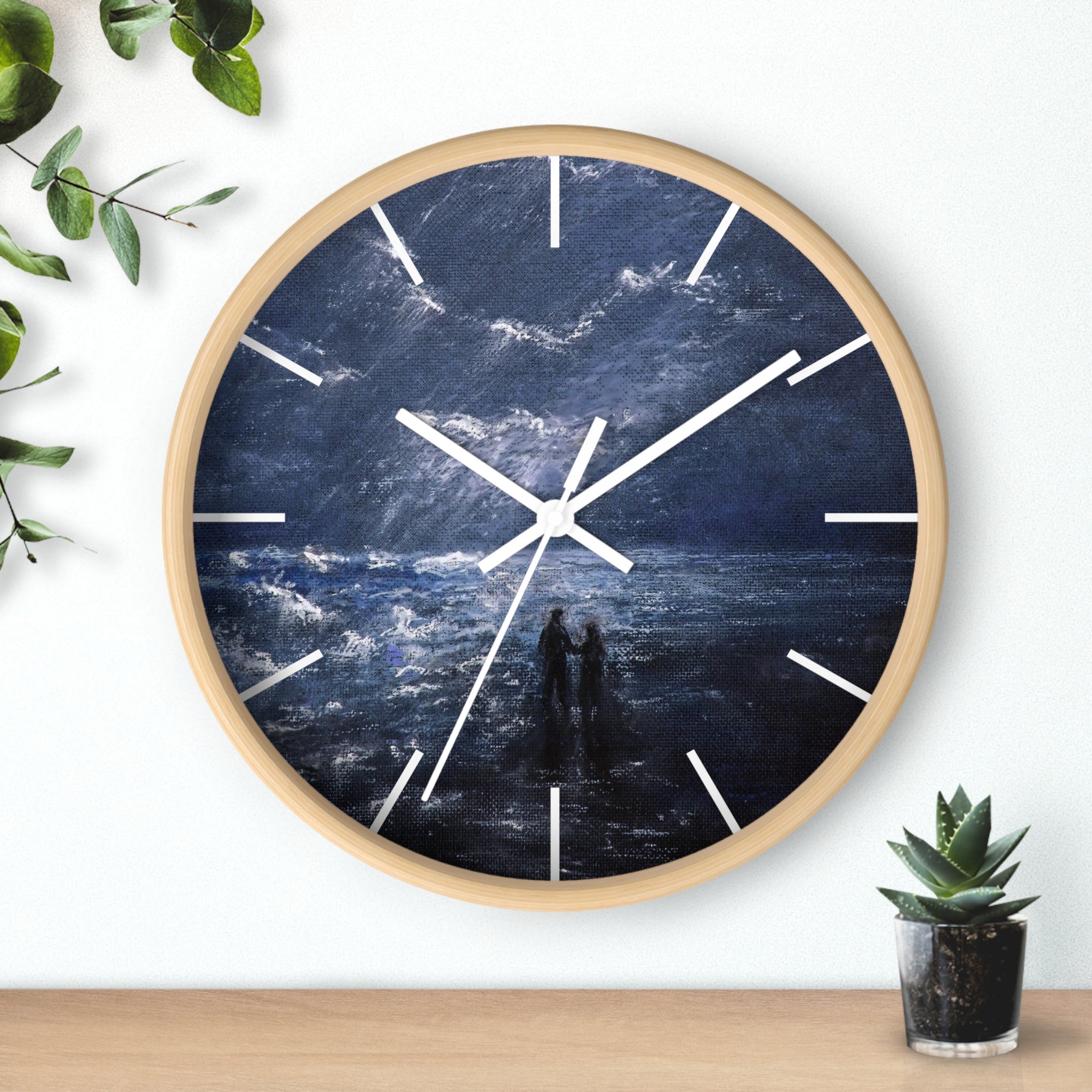 Wall Clock — Moody Ocean Nightscape Clock with Silhouetted Couple