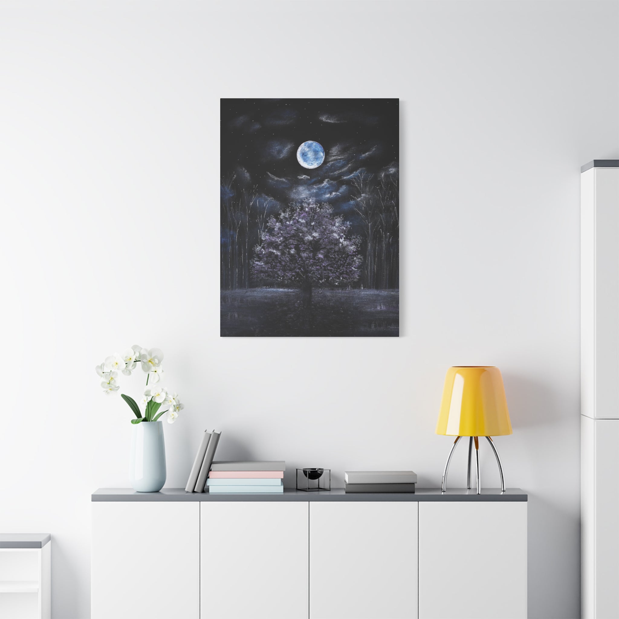 Moonlit Tree Canvas Print — Night Sky Wall Art (Matte Stretched)