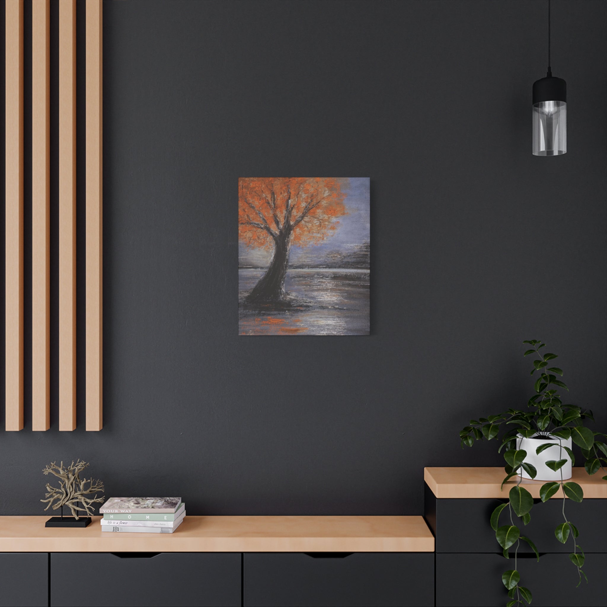 Autumn Solitude Matte Canvas Wall Art — Orange Tree Landscape, Stretched 1.25"