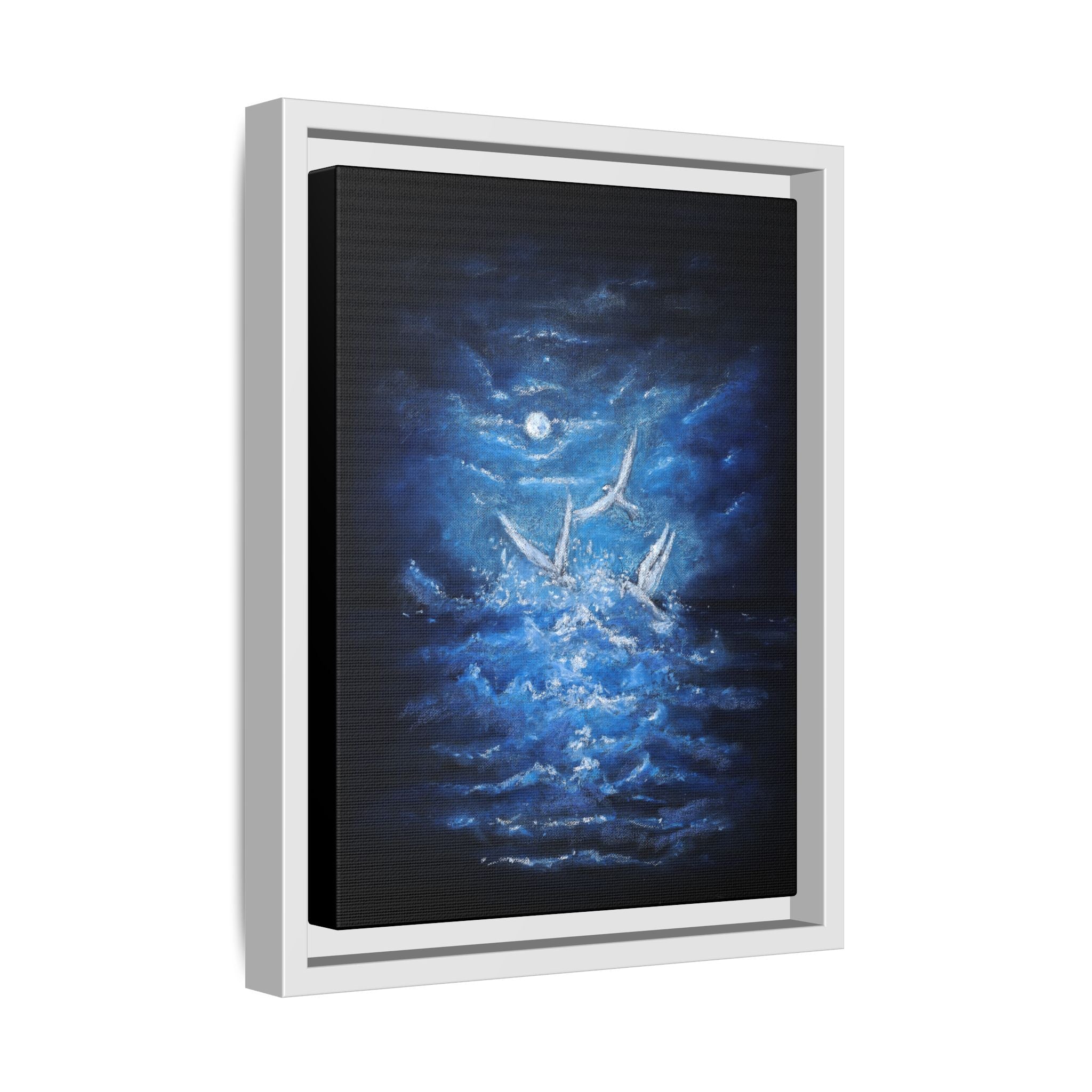 Night Ocean Birds - Matte Canvas Framed Wall Art