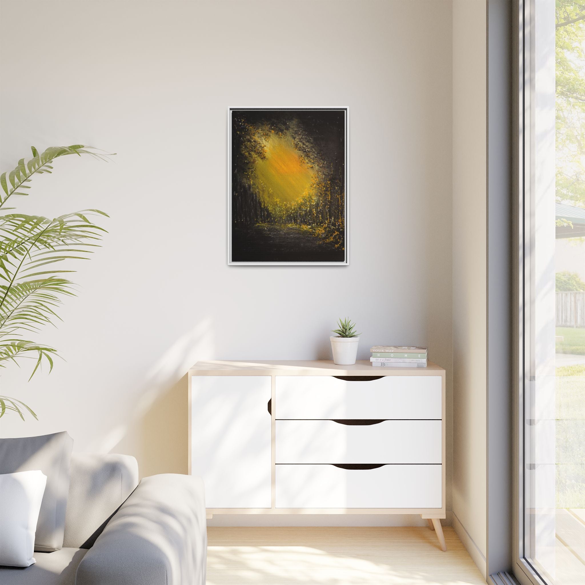 Framed Matte Canvas Wall Art — Golden Forest Glow