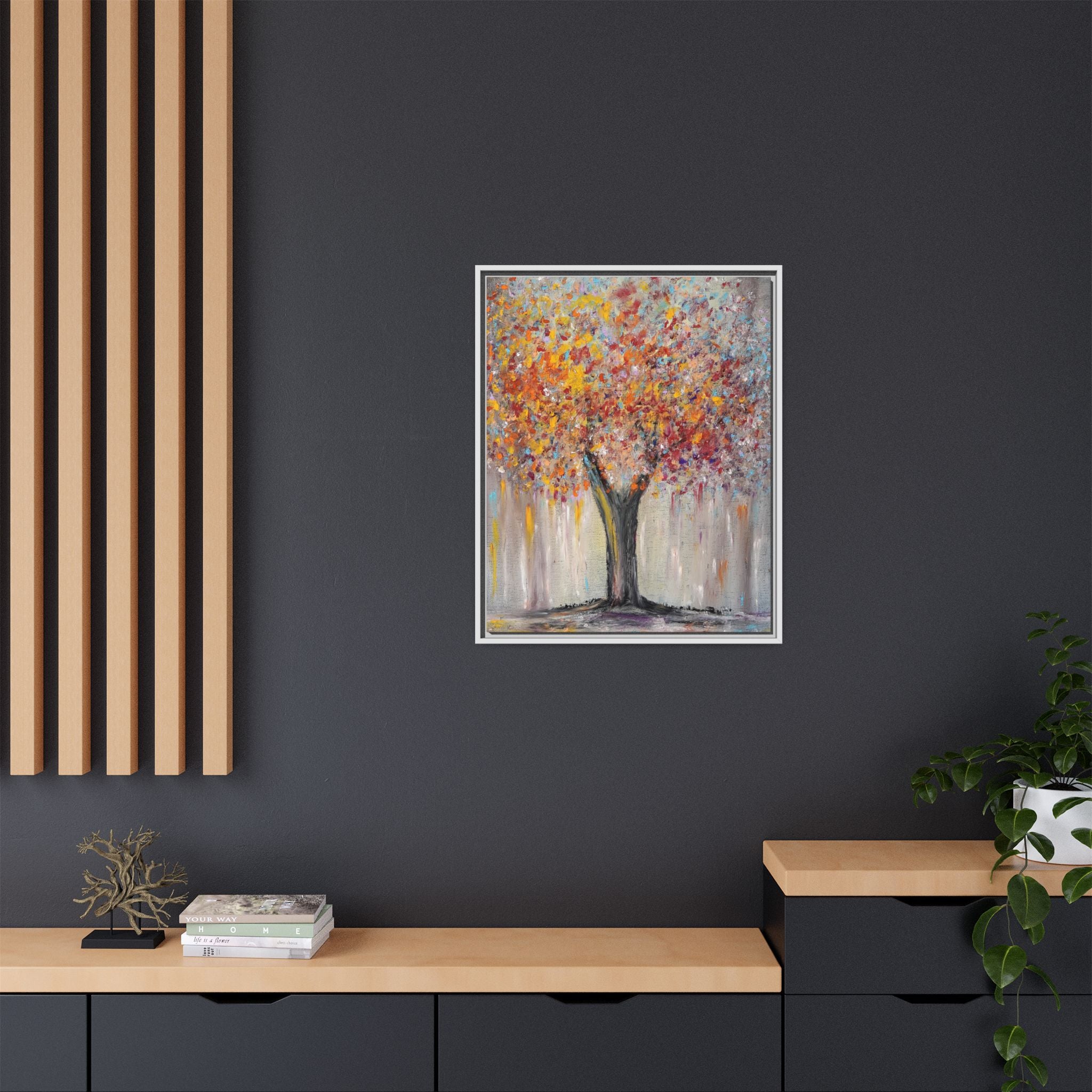 Framed Matte Canvas - Colorful Abstract Tree Wall Art