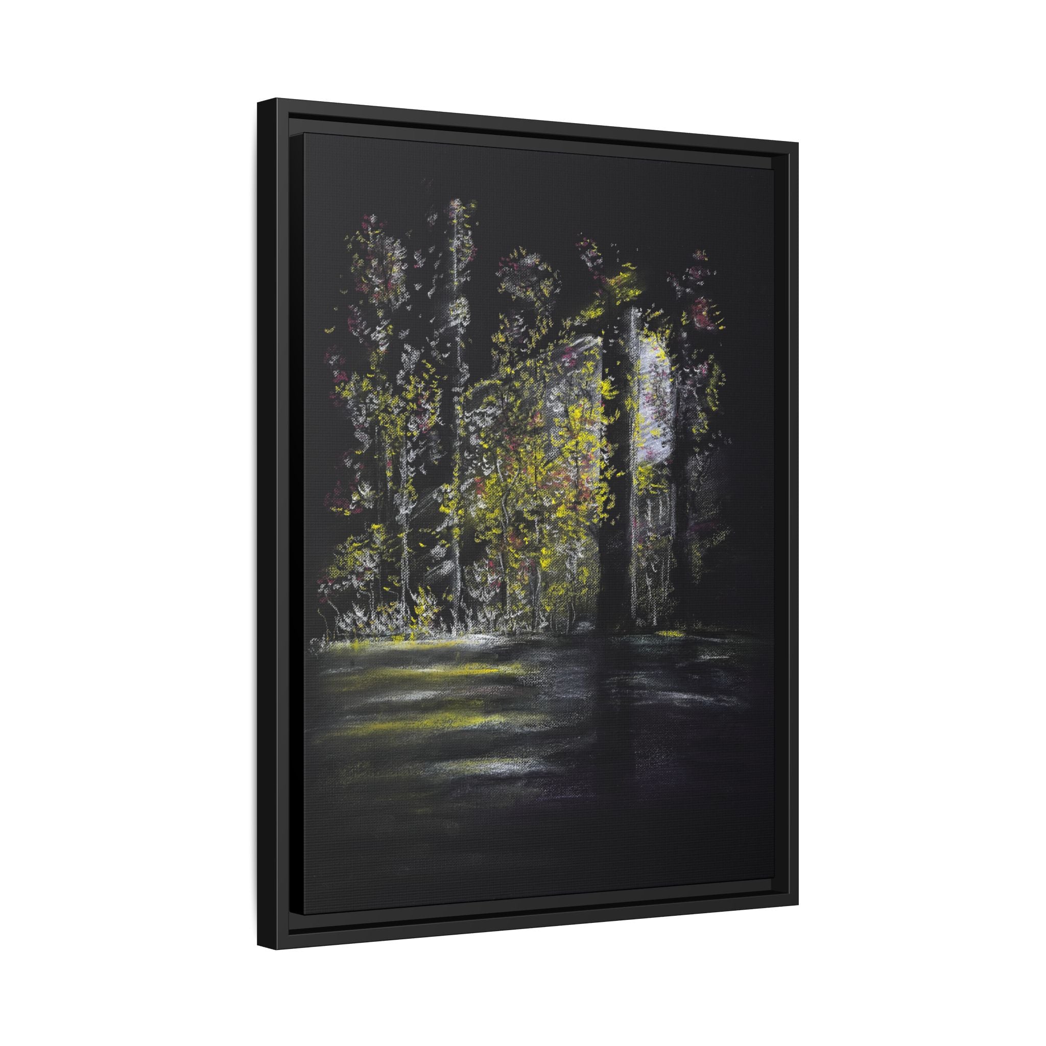 Framed Matte Canvas Forest Nightscape – Moody Woodland Wall Art