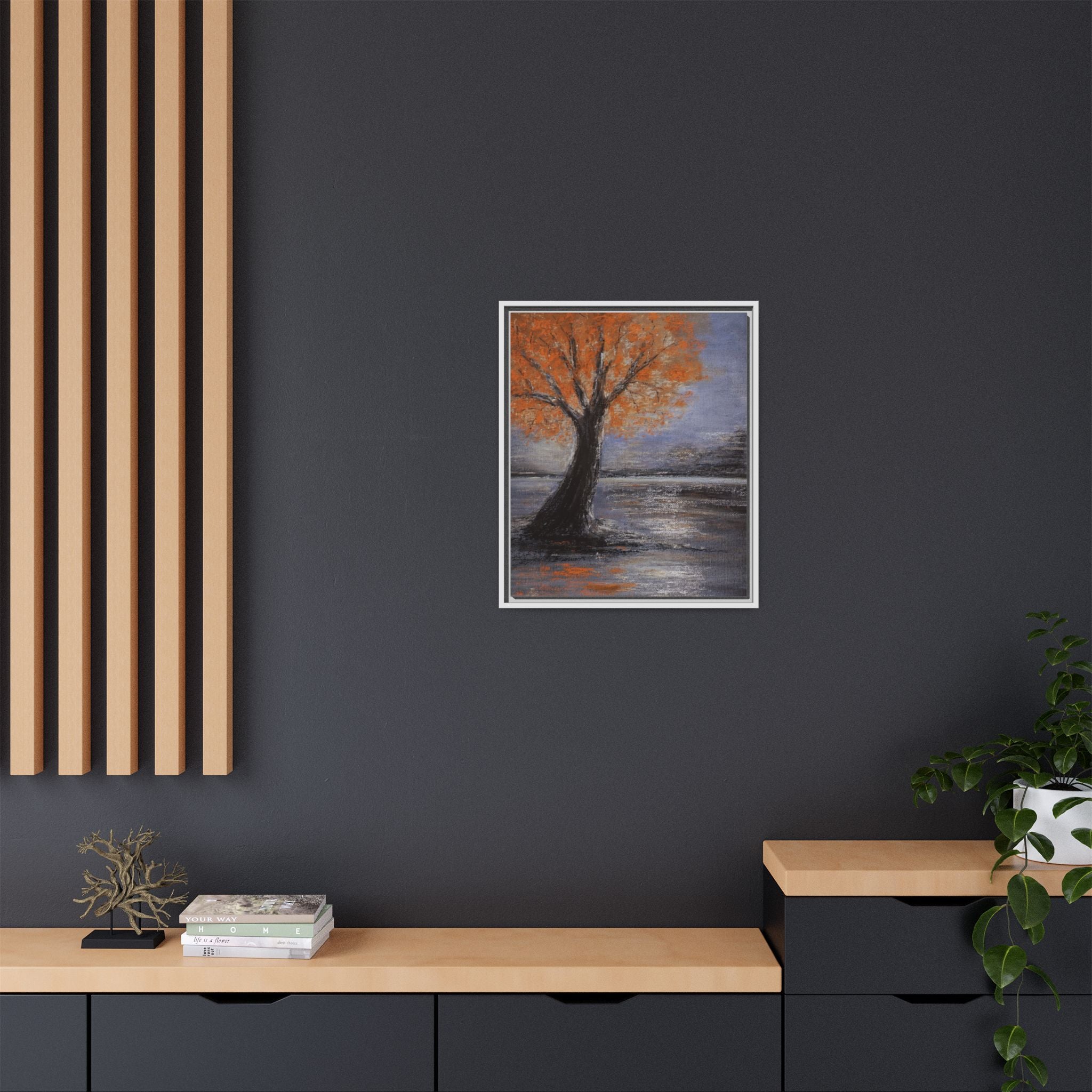 Framed Autumn Tree Canvas Print — Orange Tree Landscape Wall Art