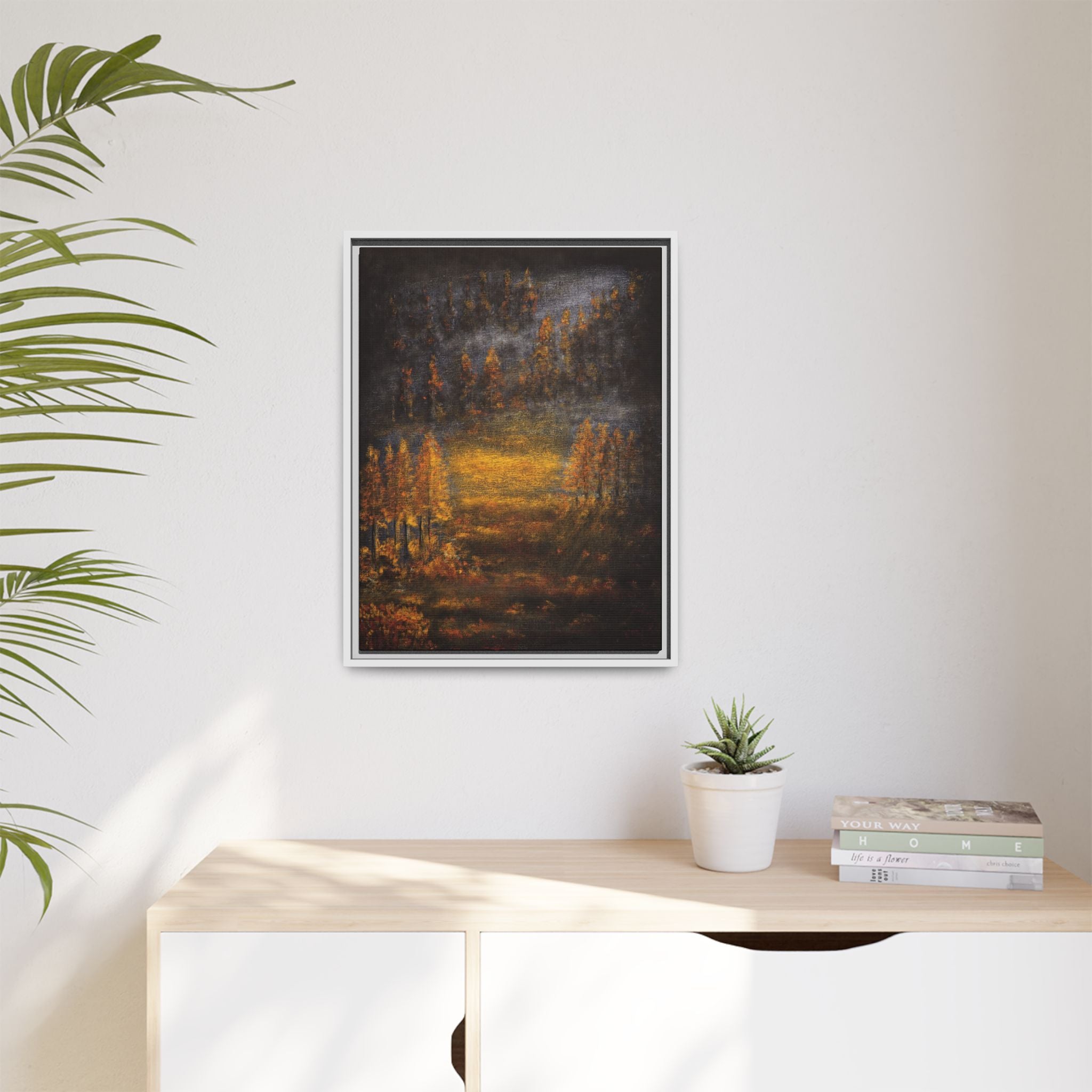 Autumn Glow Landscape - Framed Matte Canvas Wall Art