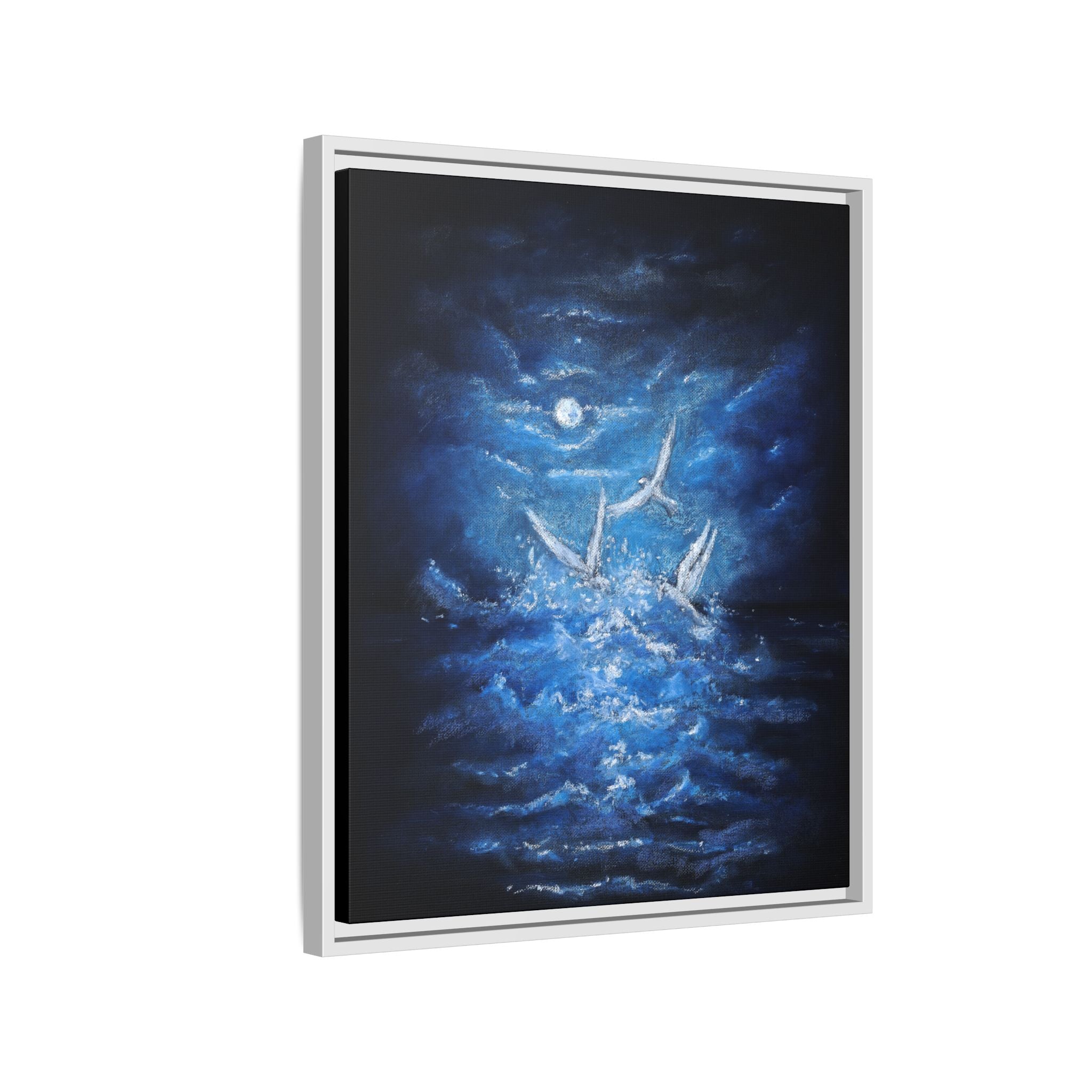 Night Ocean Birds - Matte Canvas Framed Wall Art