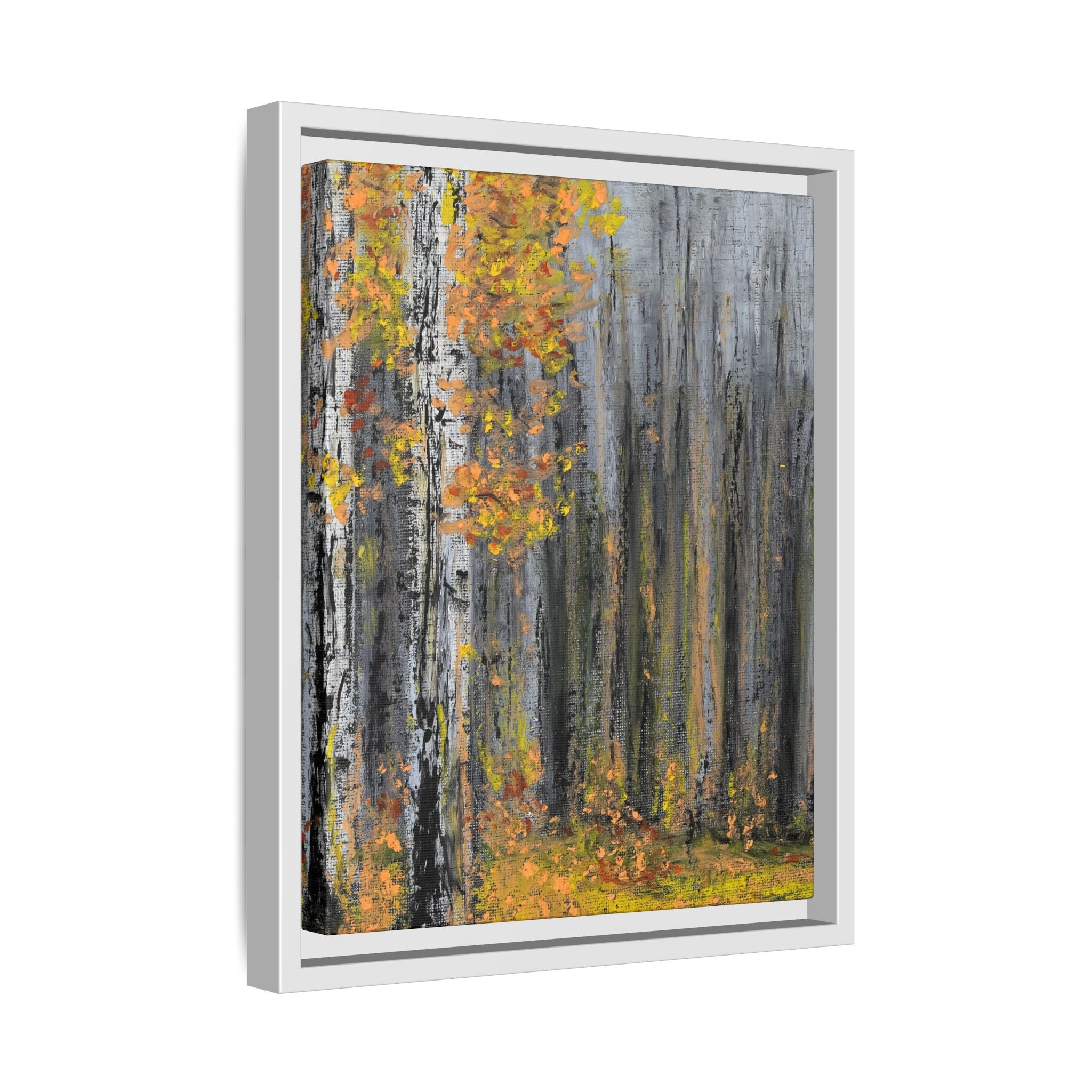 Framed Matte Canvas Print — Autumn Birch Forest Wall Art