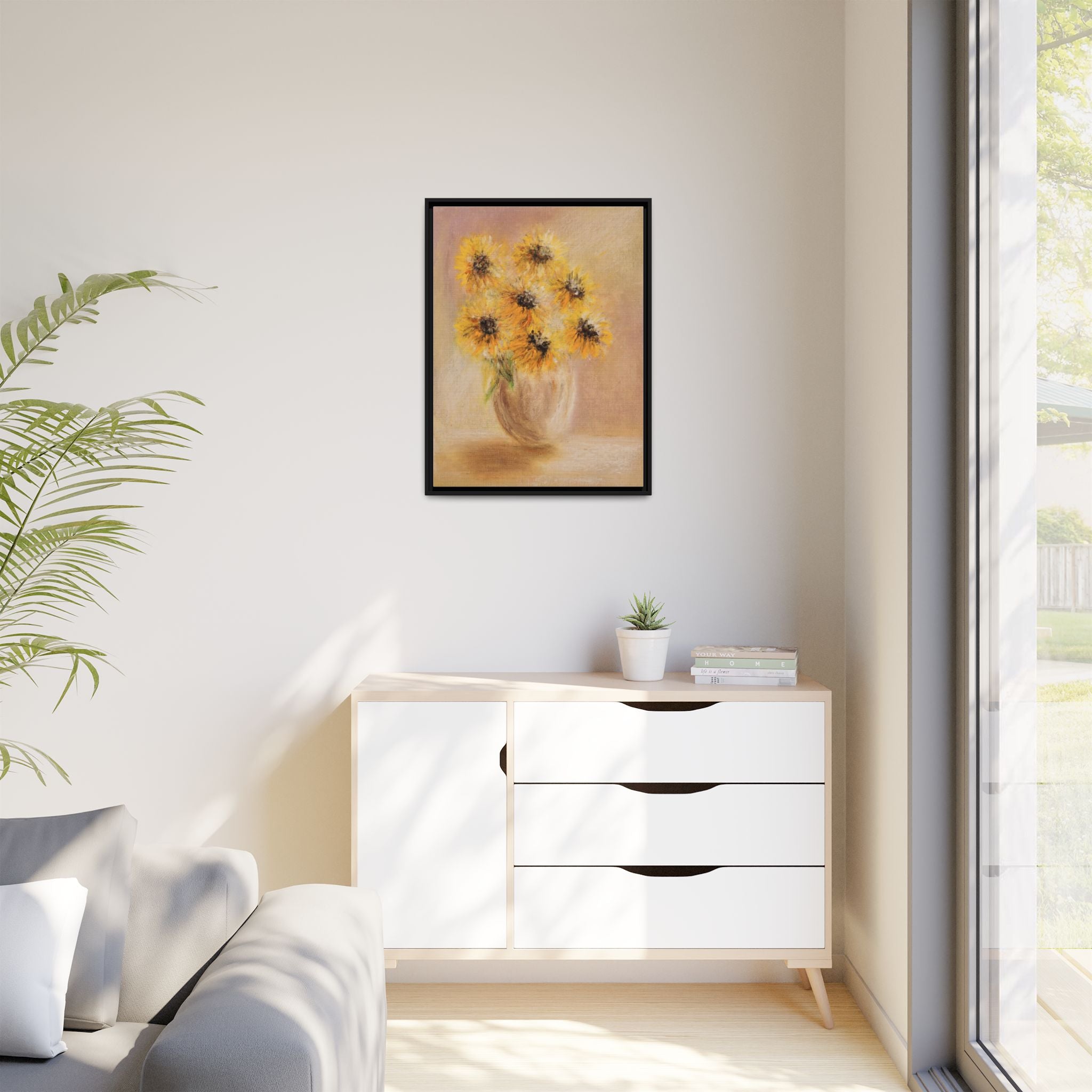 Framed Sunflower Vase — Matte Canvas Wall Art