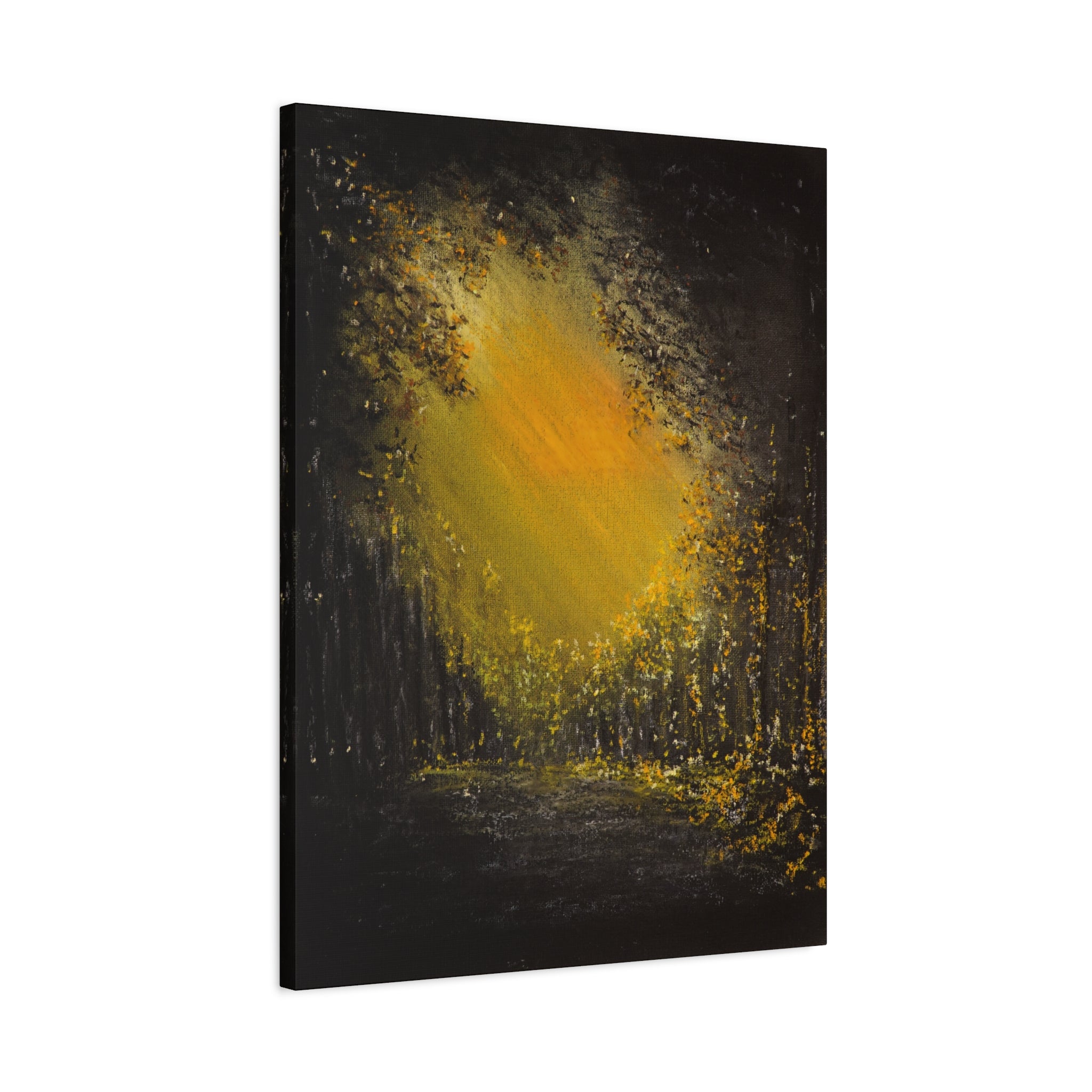 Abstract GoldenForest Glow Matte Canvas Art – Stretched Wall Painting
