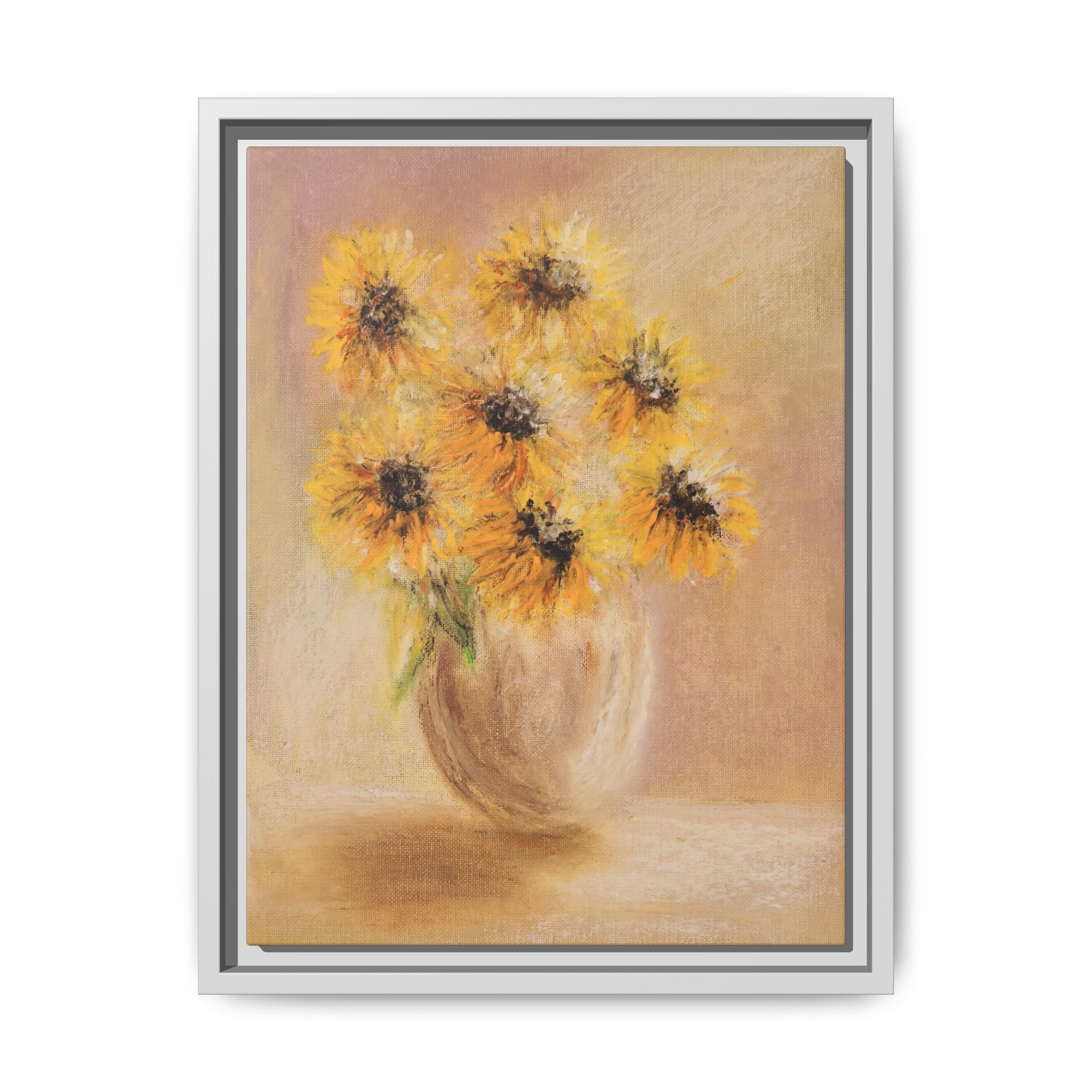 Framed Sunflower Vase — Matte Canvas Wall Art