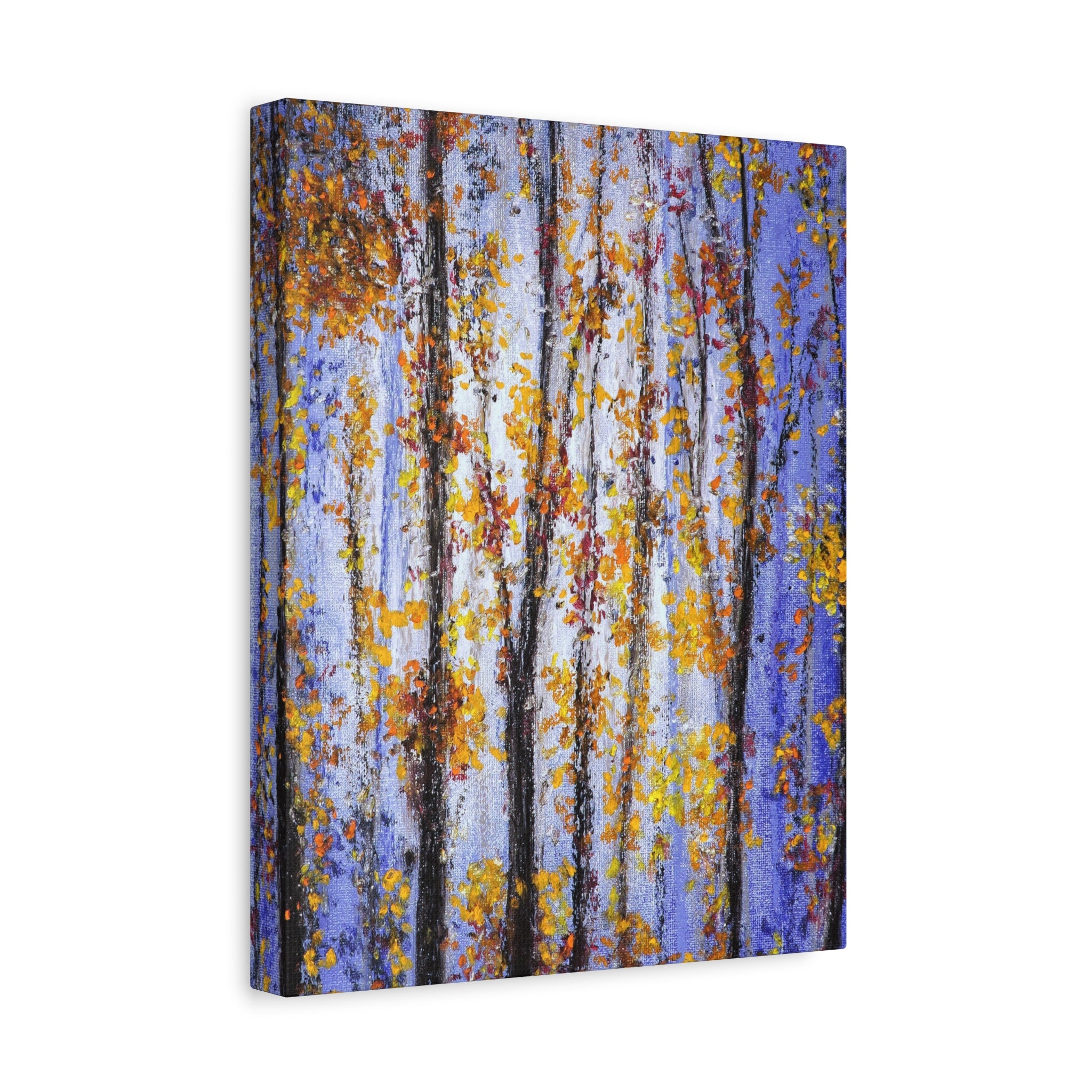 Autumn Aspens Matte Stretched Canvas – Purple & Gold Forest Wall Art (1.25")