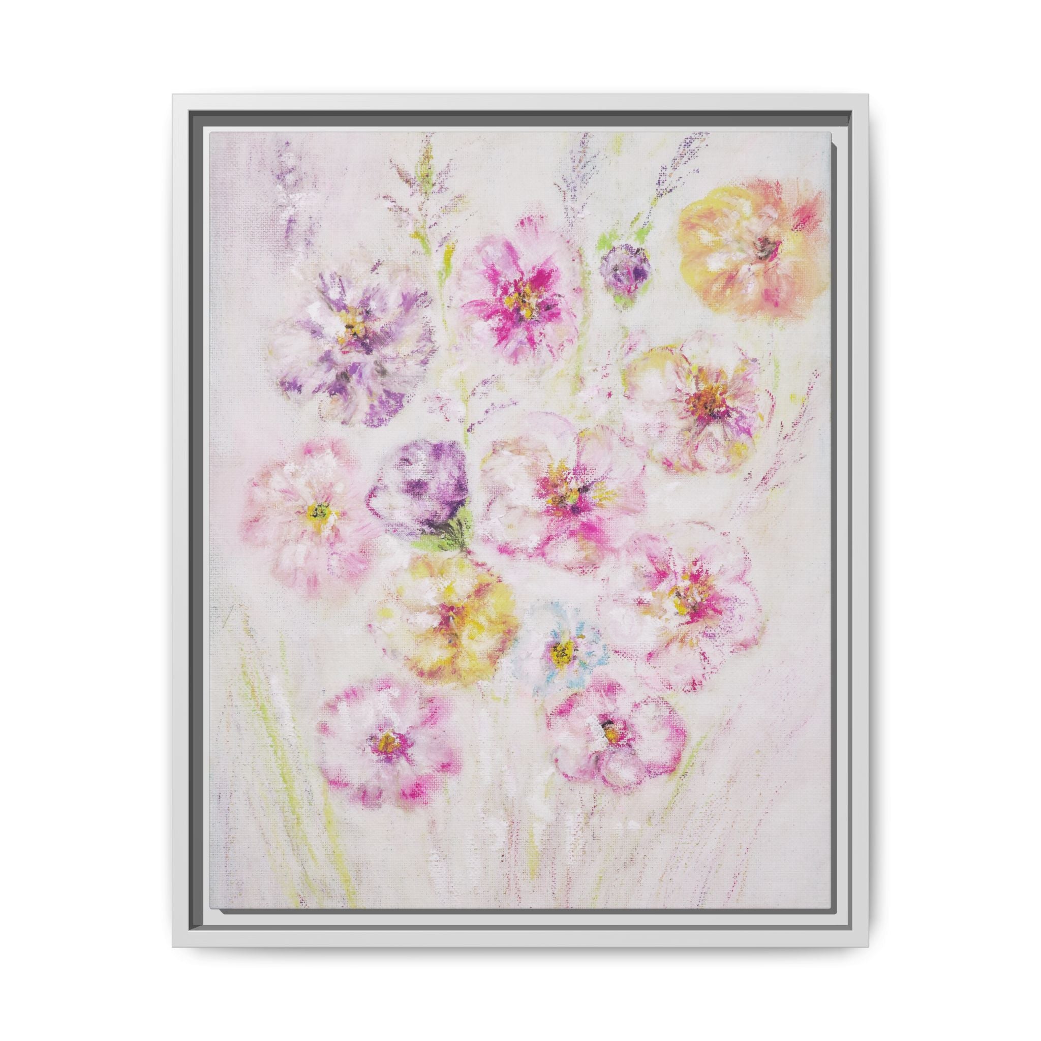Framed Floral Canvas Print — Soft Pastel Bouquet Wall Art