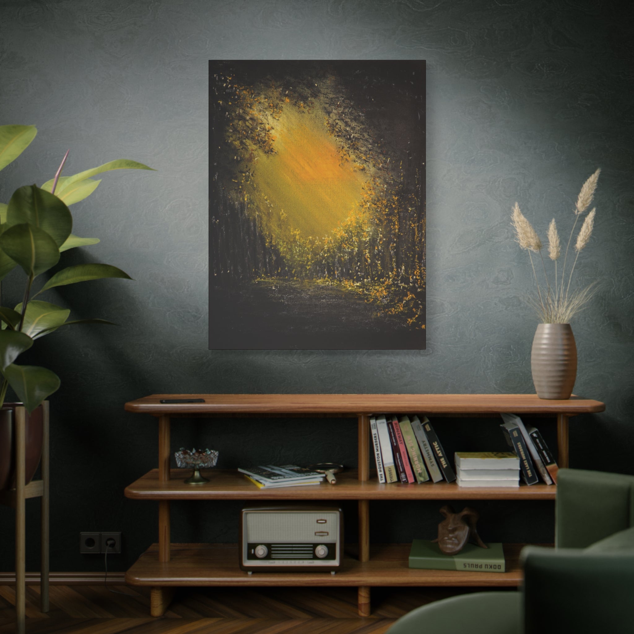 Abstract GoldenForest Glow Matte Canvas Art – Stretched Wall Painting