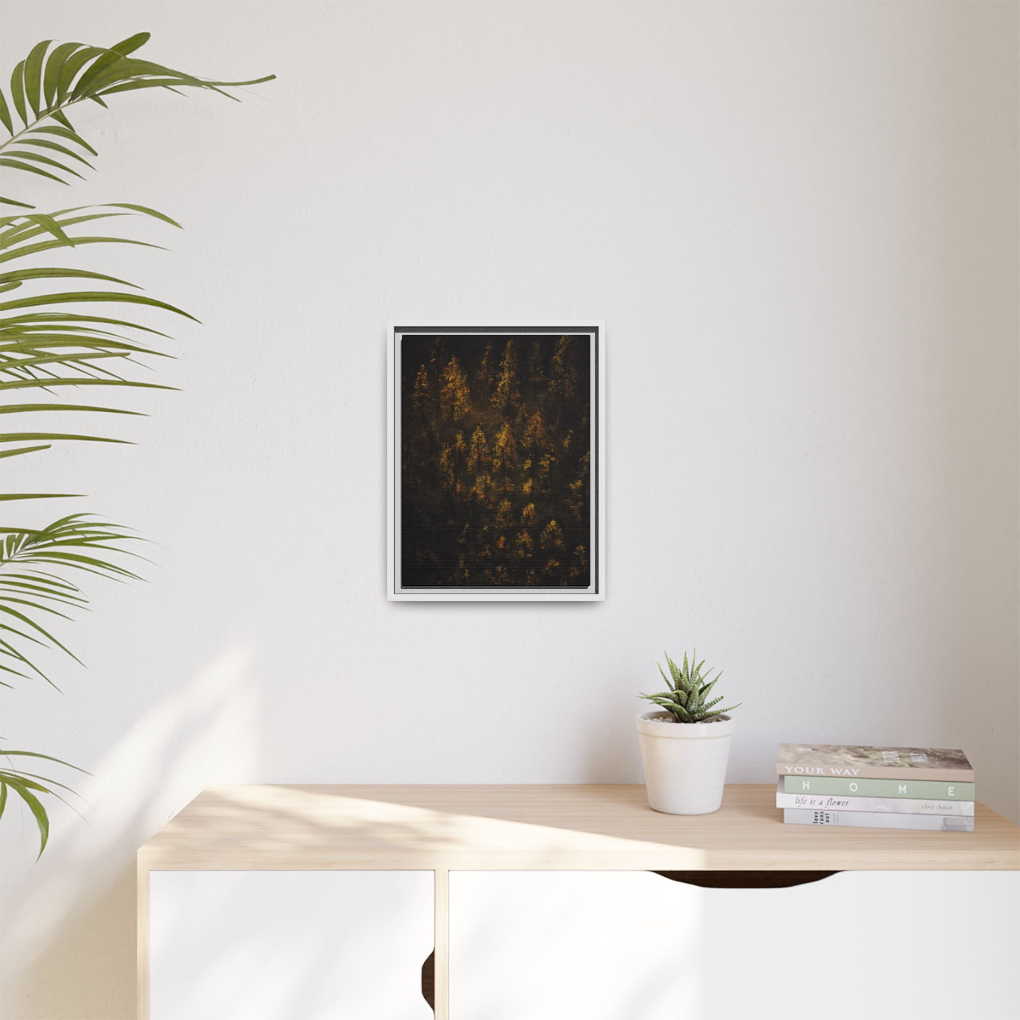 Framed Matte Canvas Forest Print — Golden Autumn Trees Wall Art