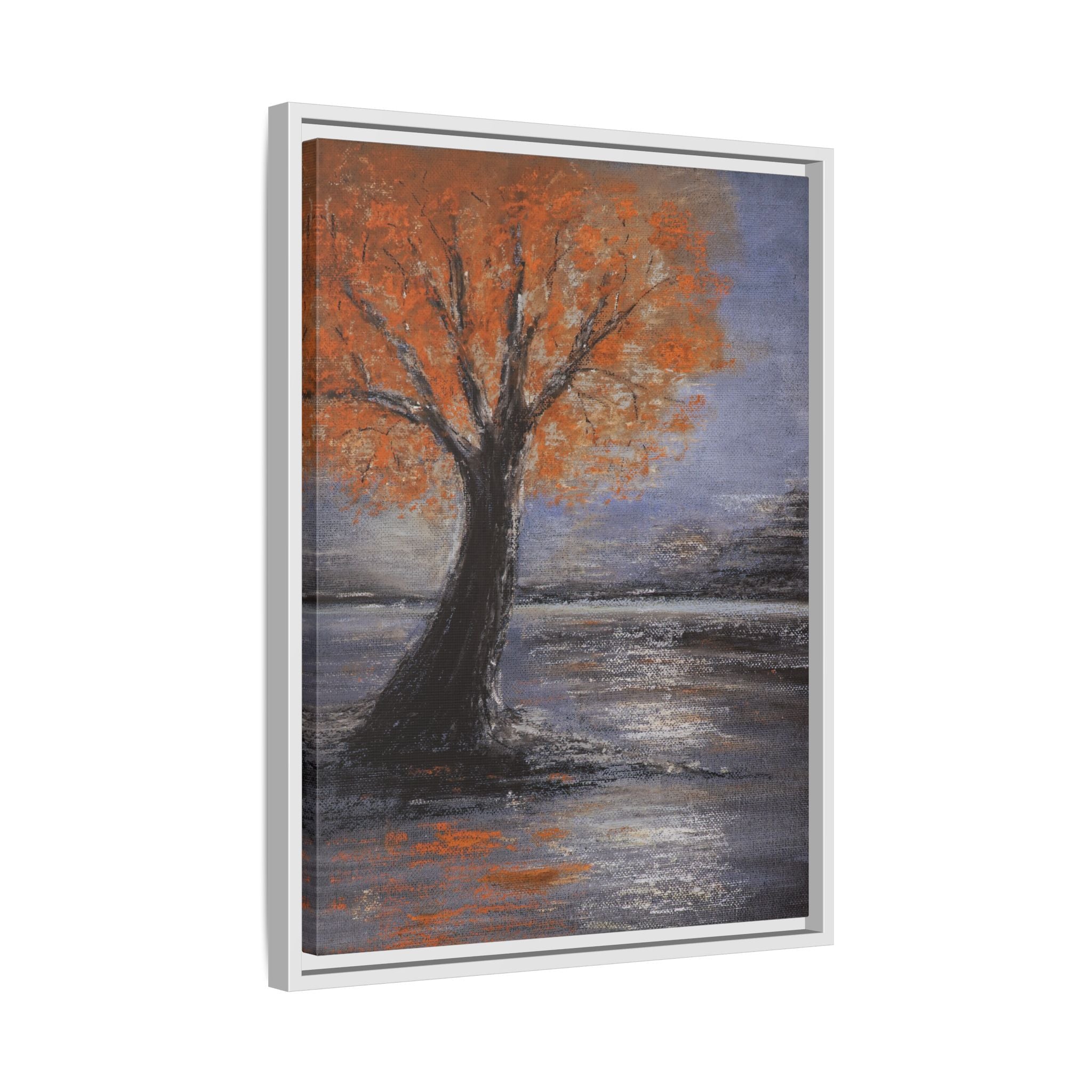 Framed Autumn Tree Canvas Print — Orange Tree Landscape Wall Art