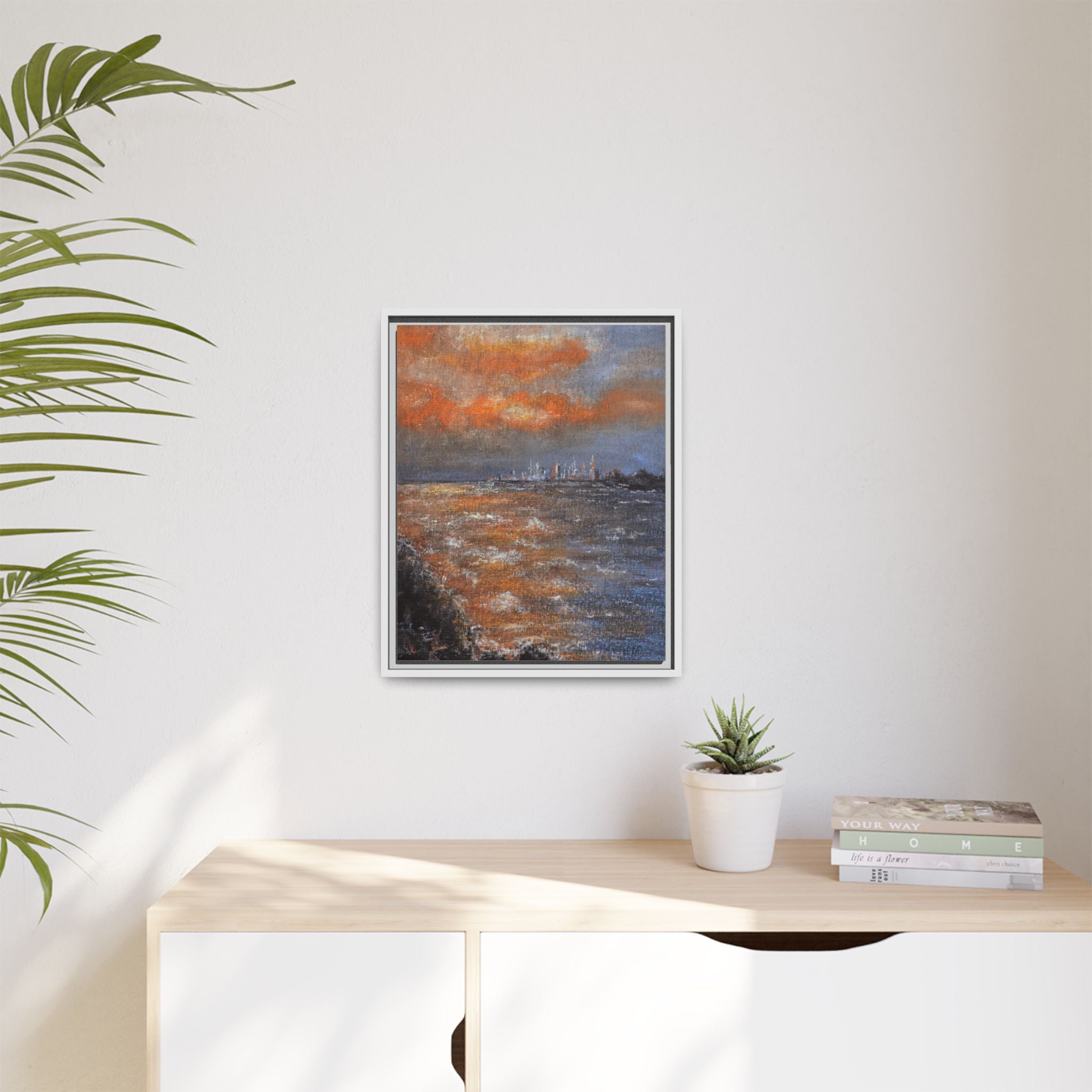Framed Matte Canvas Print — Coastal Sunset Seascape