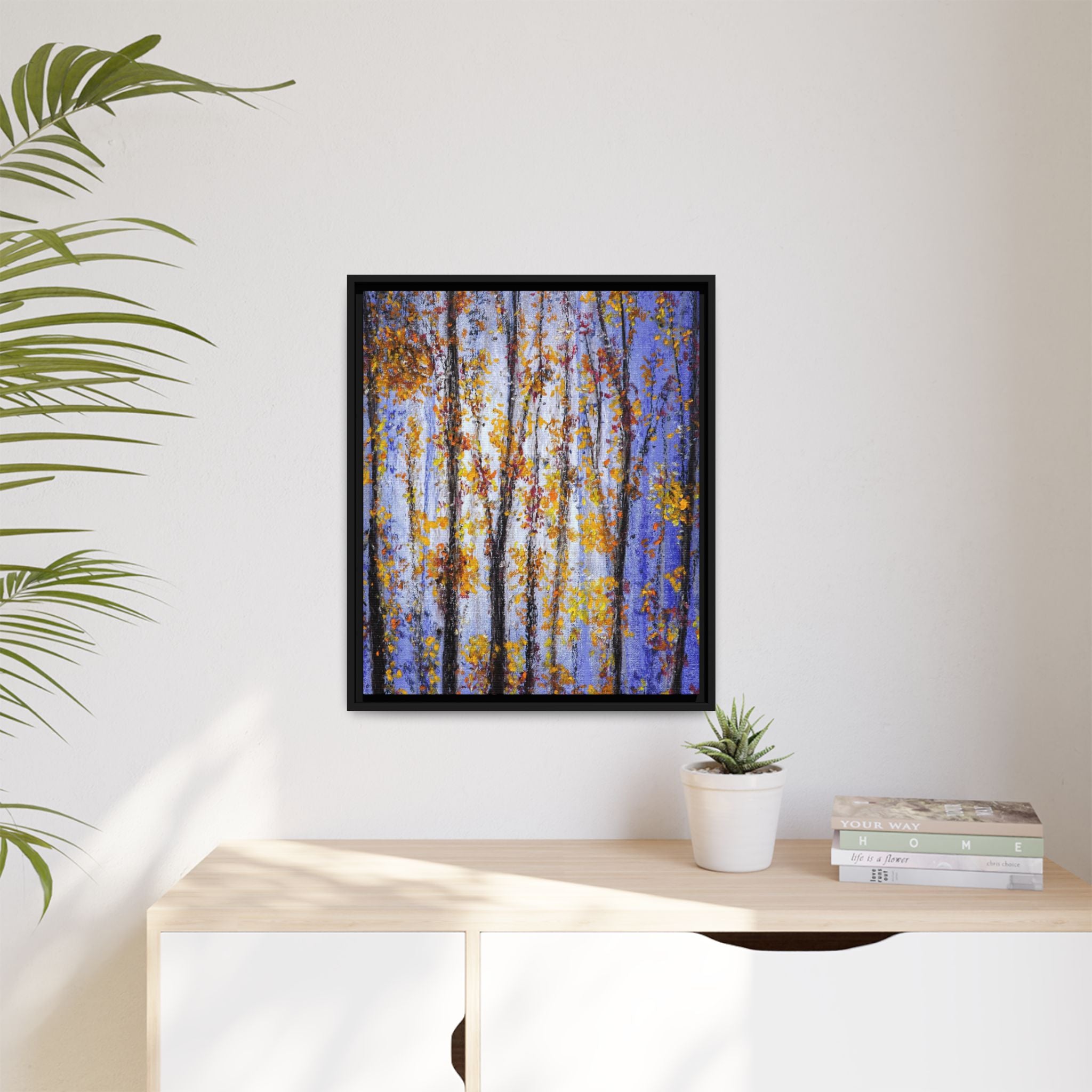 Framed Matte Canvas Art – Autumn Aspen Trees Wall Print