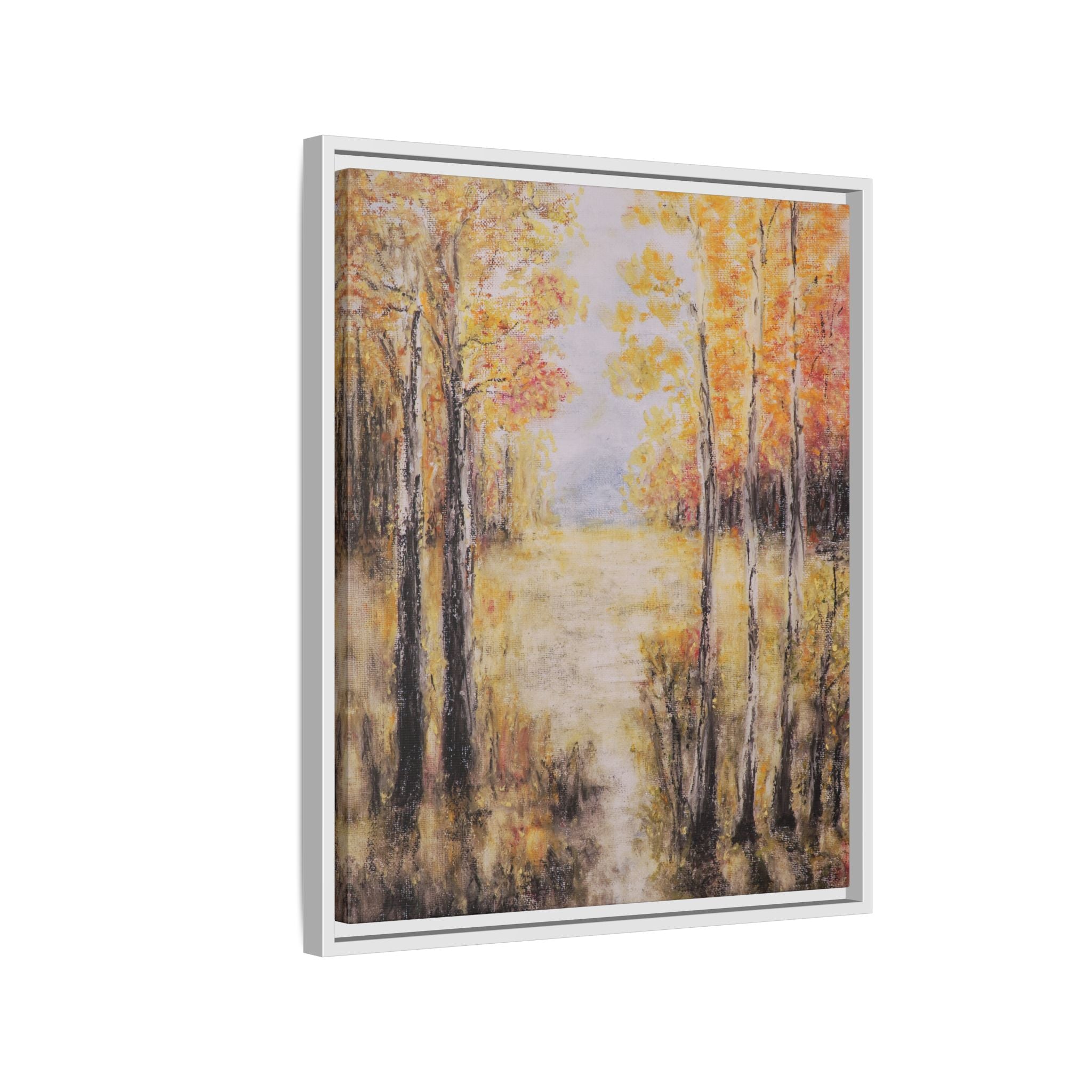 Golden Trees Landscape - Framed Canvas Art