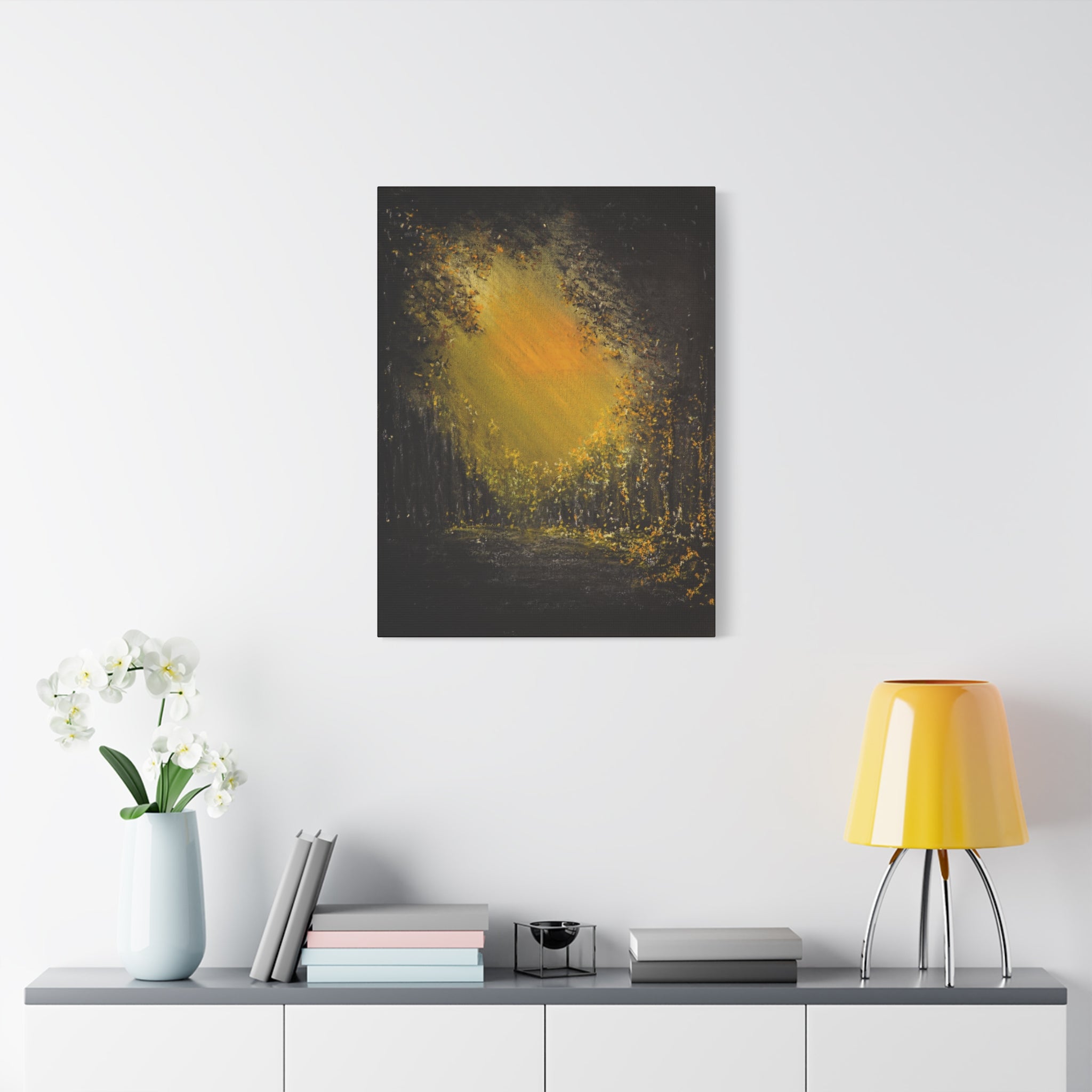 Abstract GoldenForest Glow Matte Canvas Art – Stretched Wall Painting