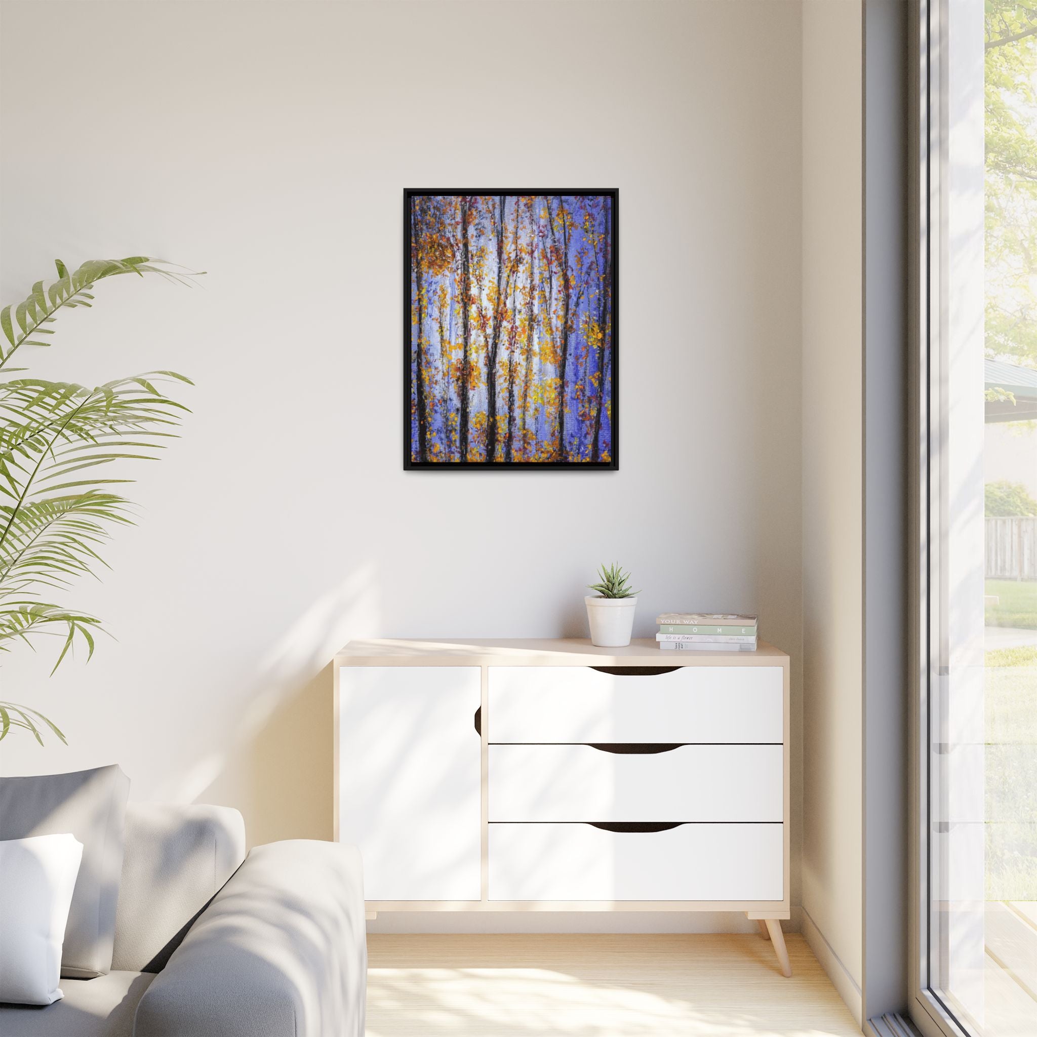 Framed Matte Canvas Art – Autumn Aspen Trees Wall Print