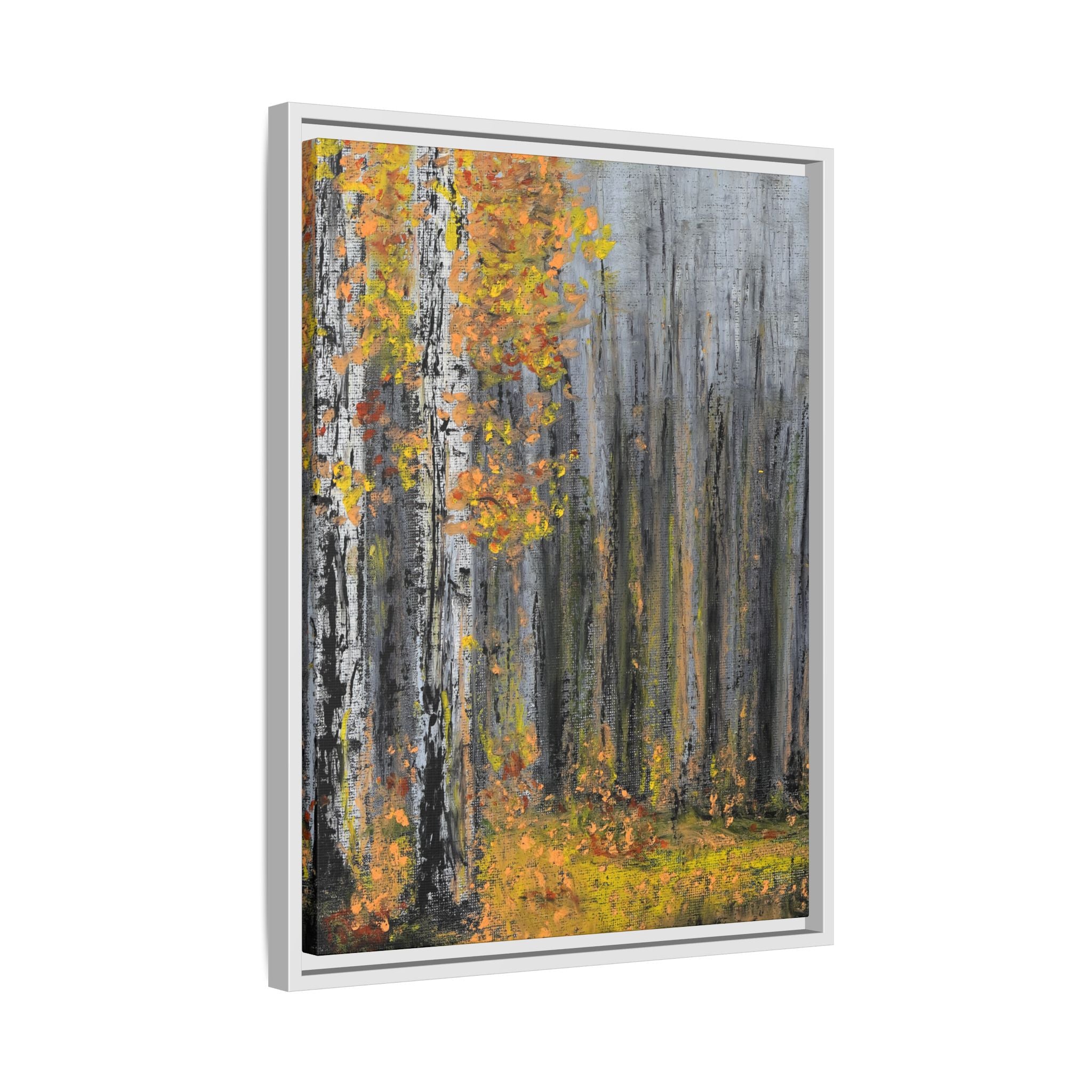 Framed Matte Canvas Print — Autumn Birch Forest Wall Art