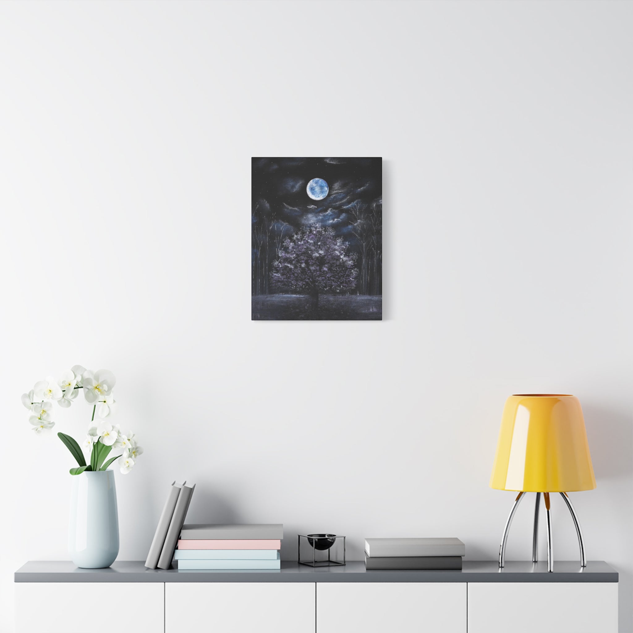 Moonlit Tree Canvas Print — Night Sky Wall Art (Matte Stretched)