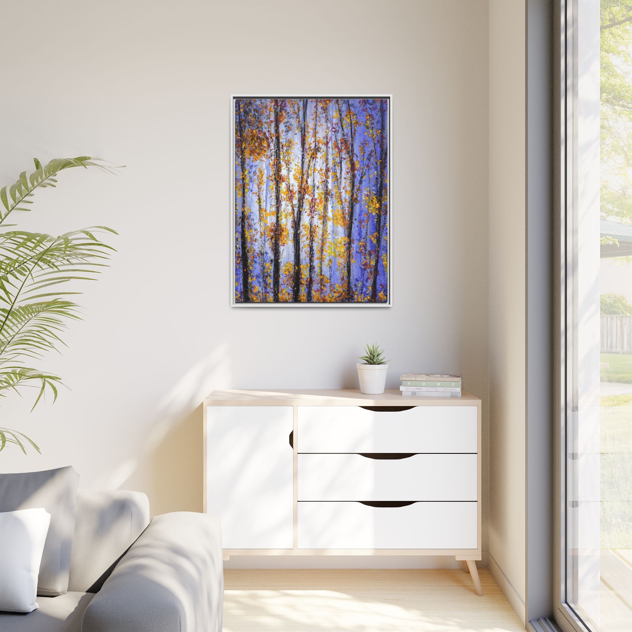 Framed Matte Canvas Art – Autumn Aspen Trees Wall Print