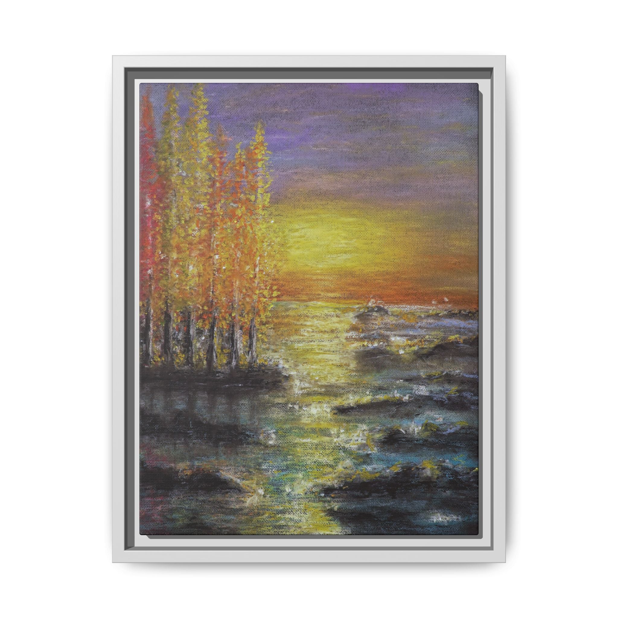 Tranquil Sunset Lake - Framed Matte Canvas Art Print