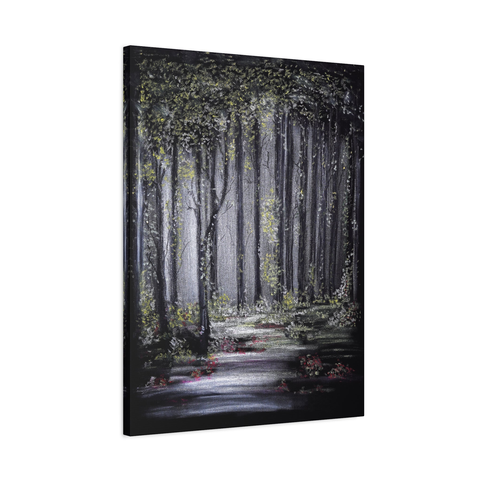 Forest Path Matte Canvas Wall Art — Moody Woodland Landscape, Stretched 1.25"