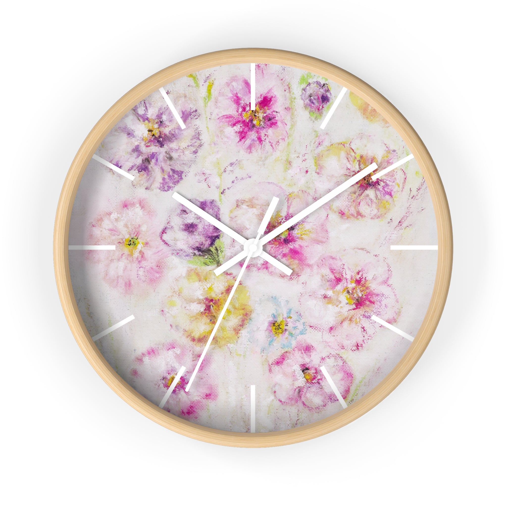 Floral Watercolor Wall Clock — Soft Pink Garden Floral Home Décor