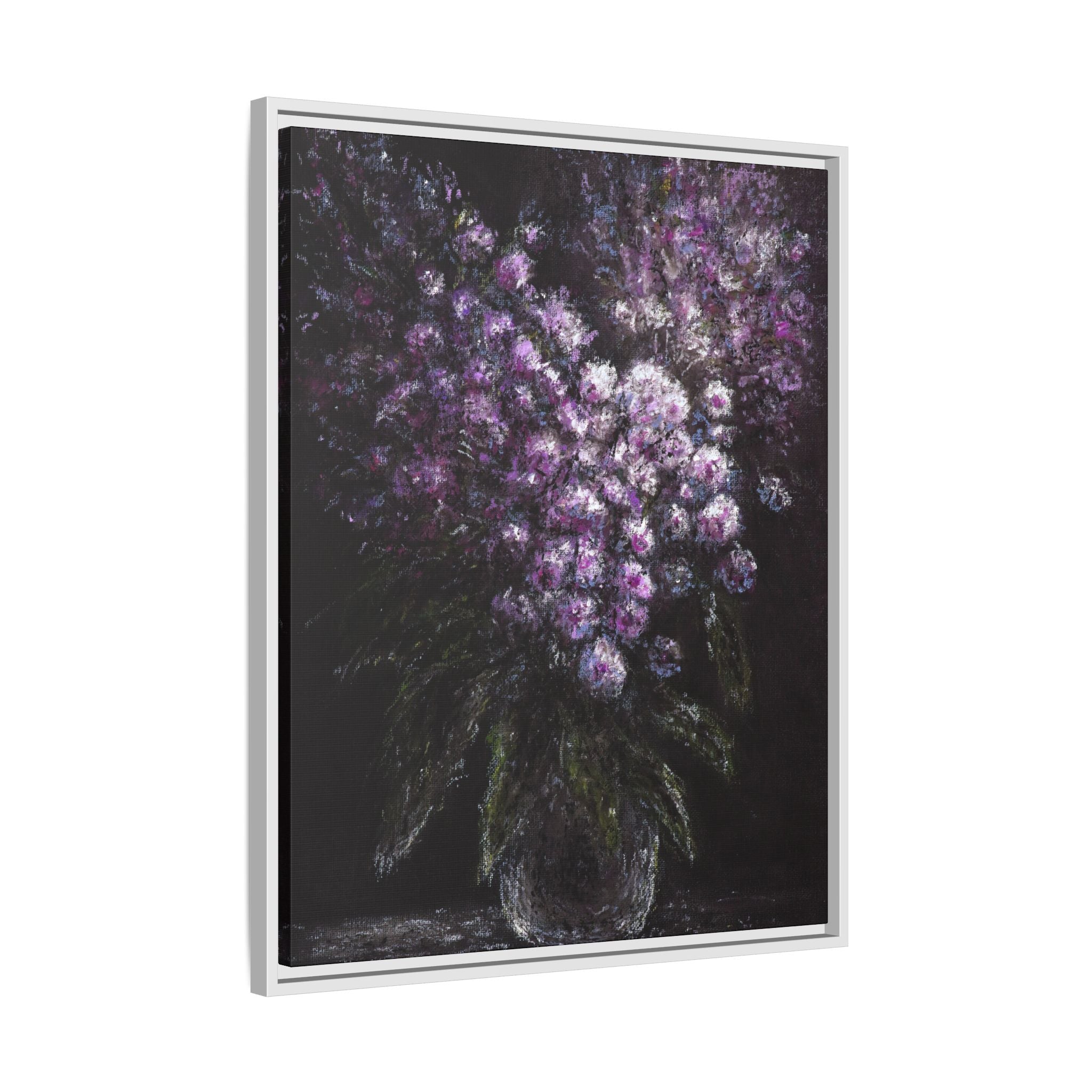 Framed Matte Canvas: Moody Purple Floral Bouquet Wall Art