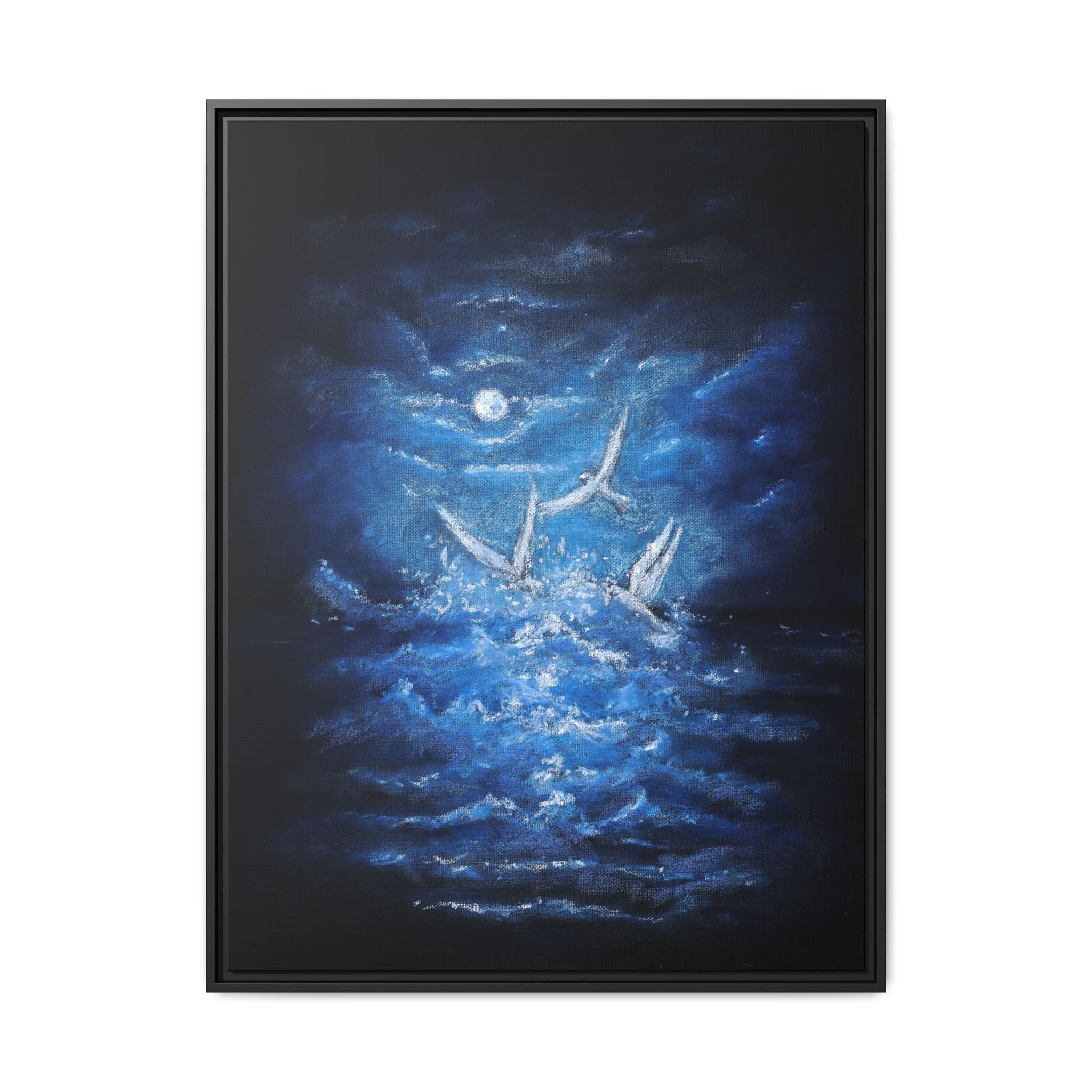 Night Ocean Birds - Matte Canvas Framed Wall Art