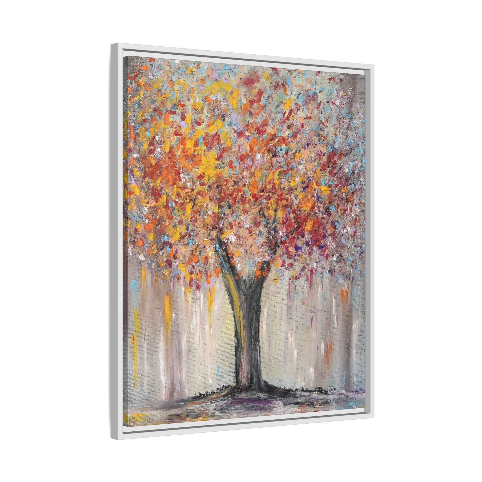 Framed Matte Canvas - Colorful Abstract Tree Wall Art