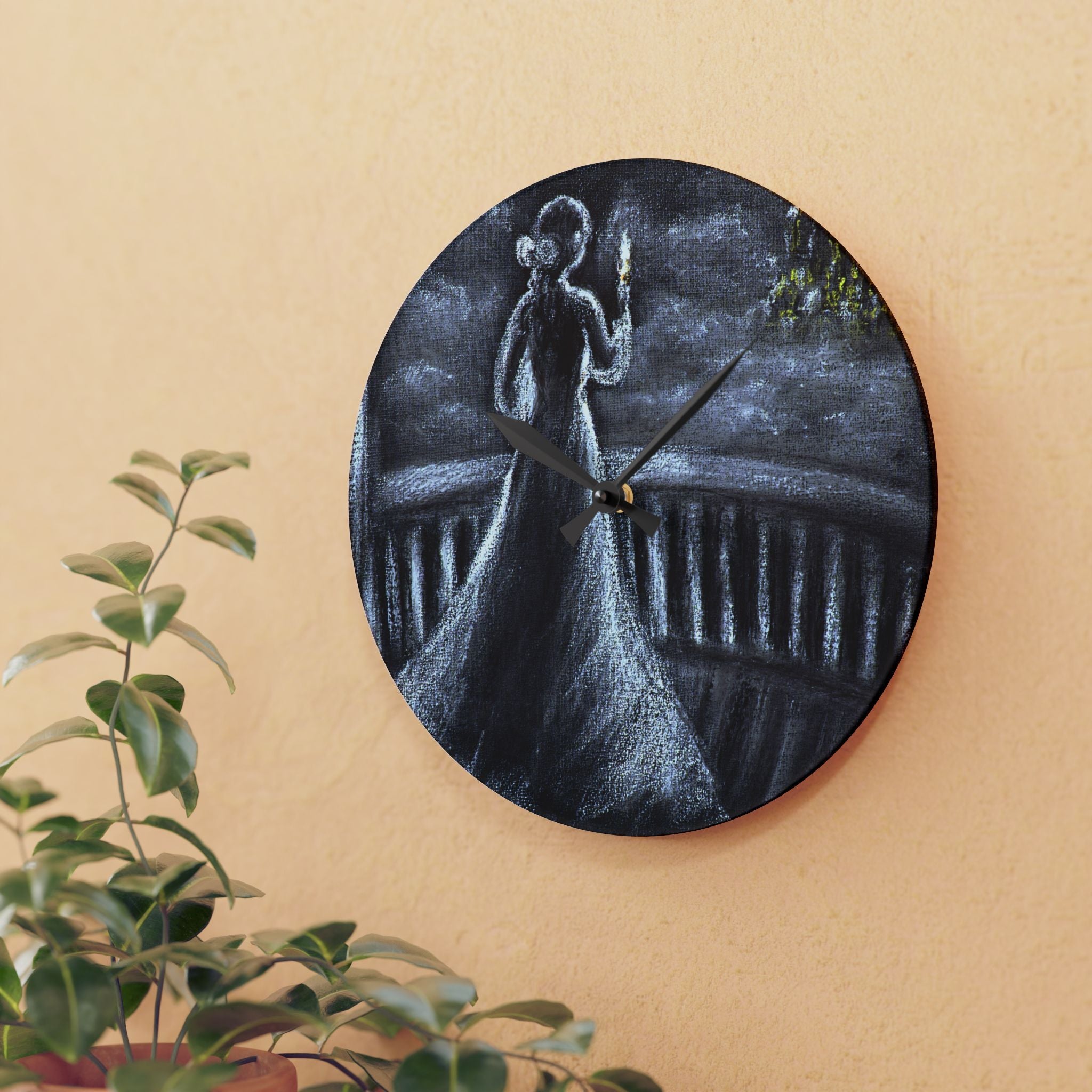 Silhouette in Light Acrylic Wall Clock — Moonlit Balcony Silhouette