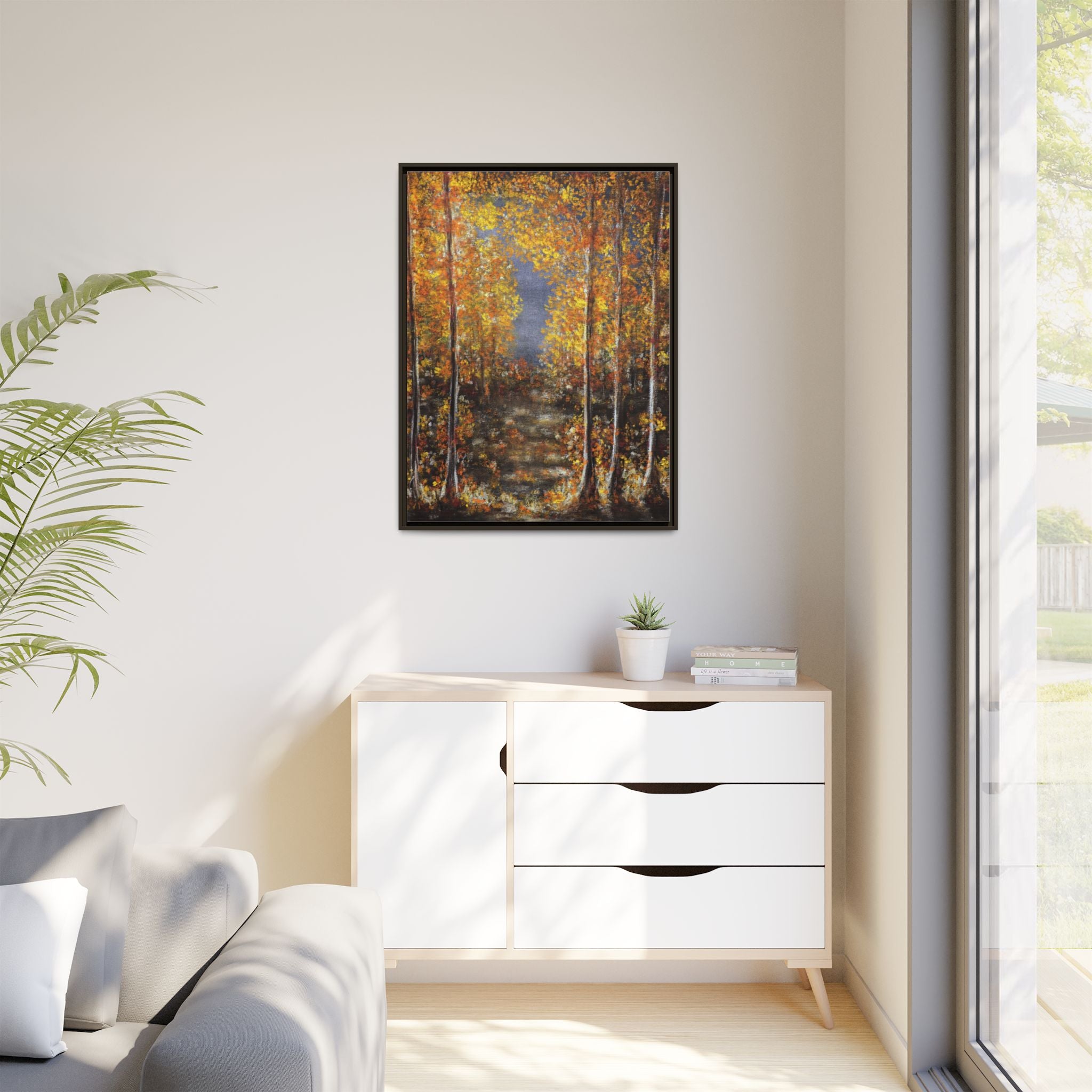 Framed Canvas Art - Autumn Forest Trees Landscape