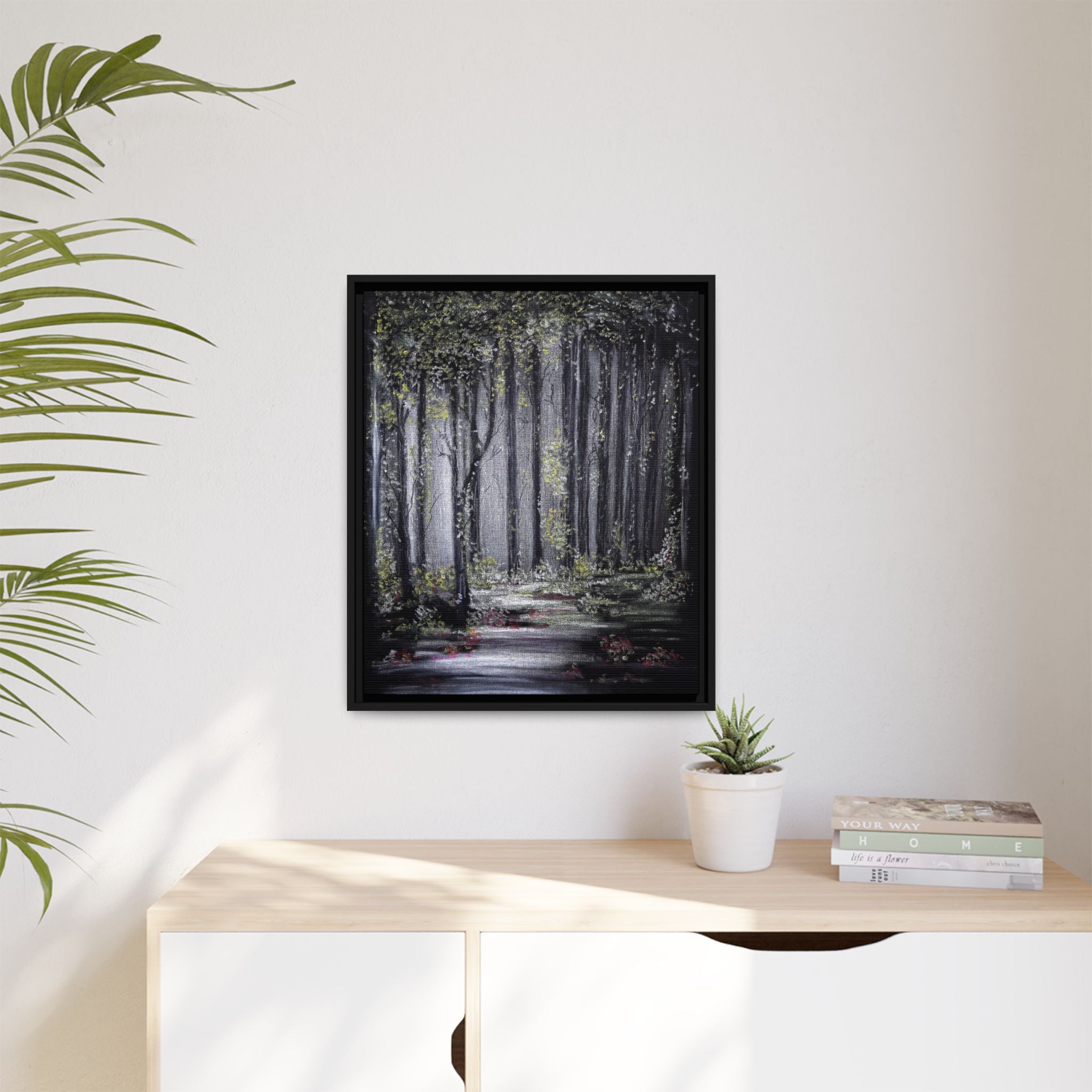 Framed Forest Path Matte Canvas Print — Serene Woodland Wall Art