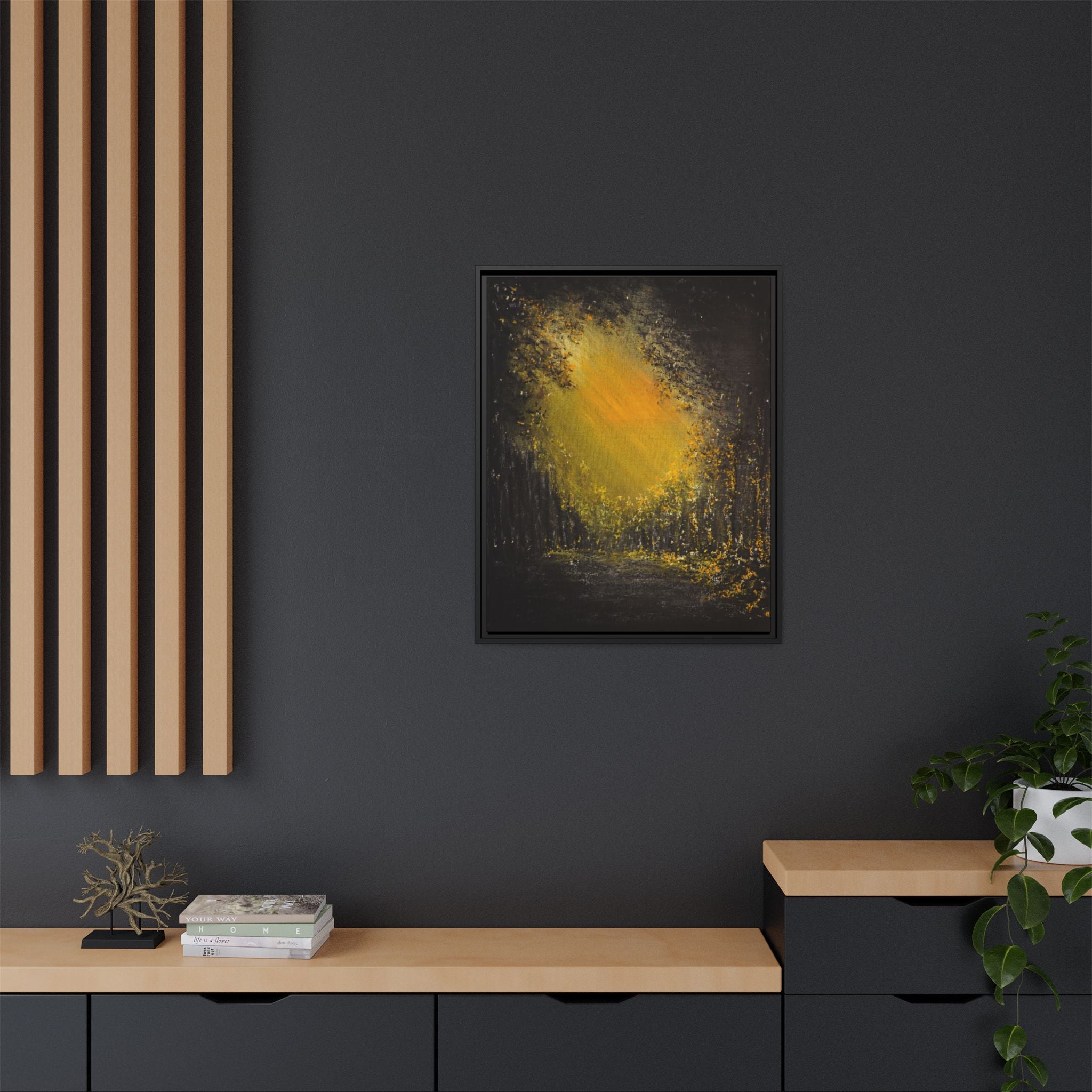 Framed Matte Canvas Wall Art — Golden Forest Glow