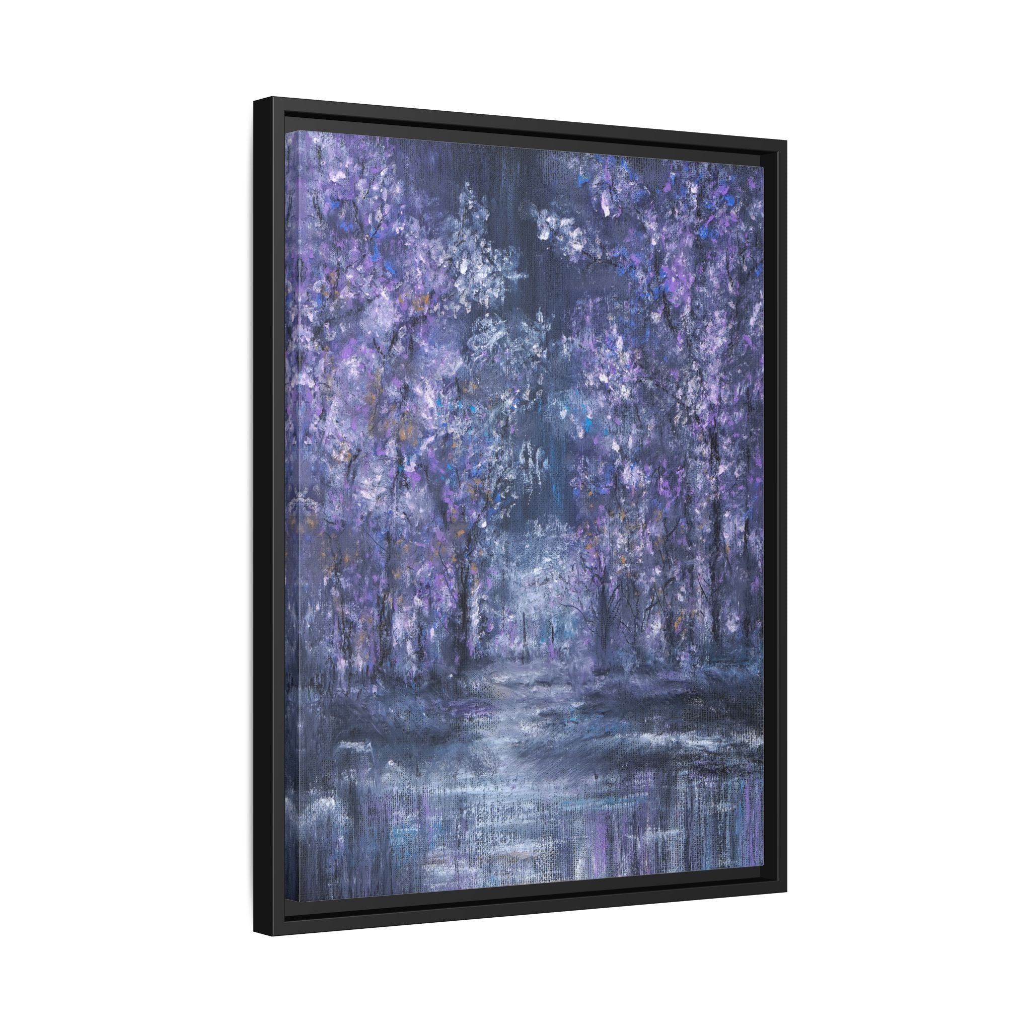 Framed Matte Canvas Art – Lavender Forest Moonlit Landscape