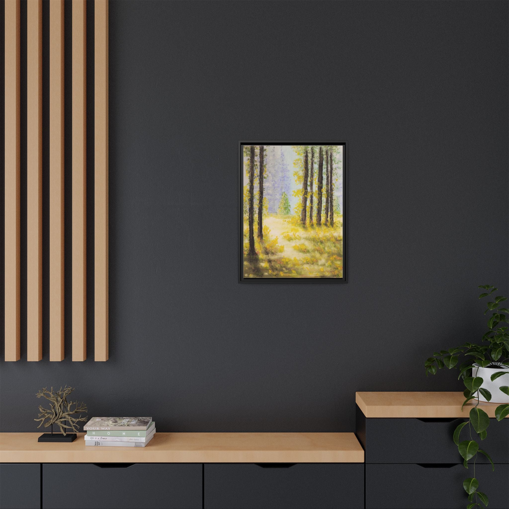 Framed Matte Canvas Print — Sunlit Forest Landscape Wall Art